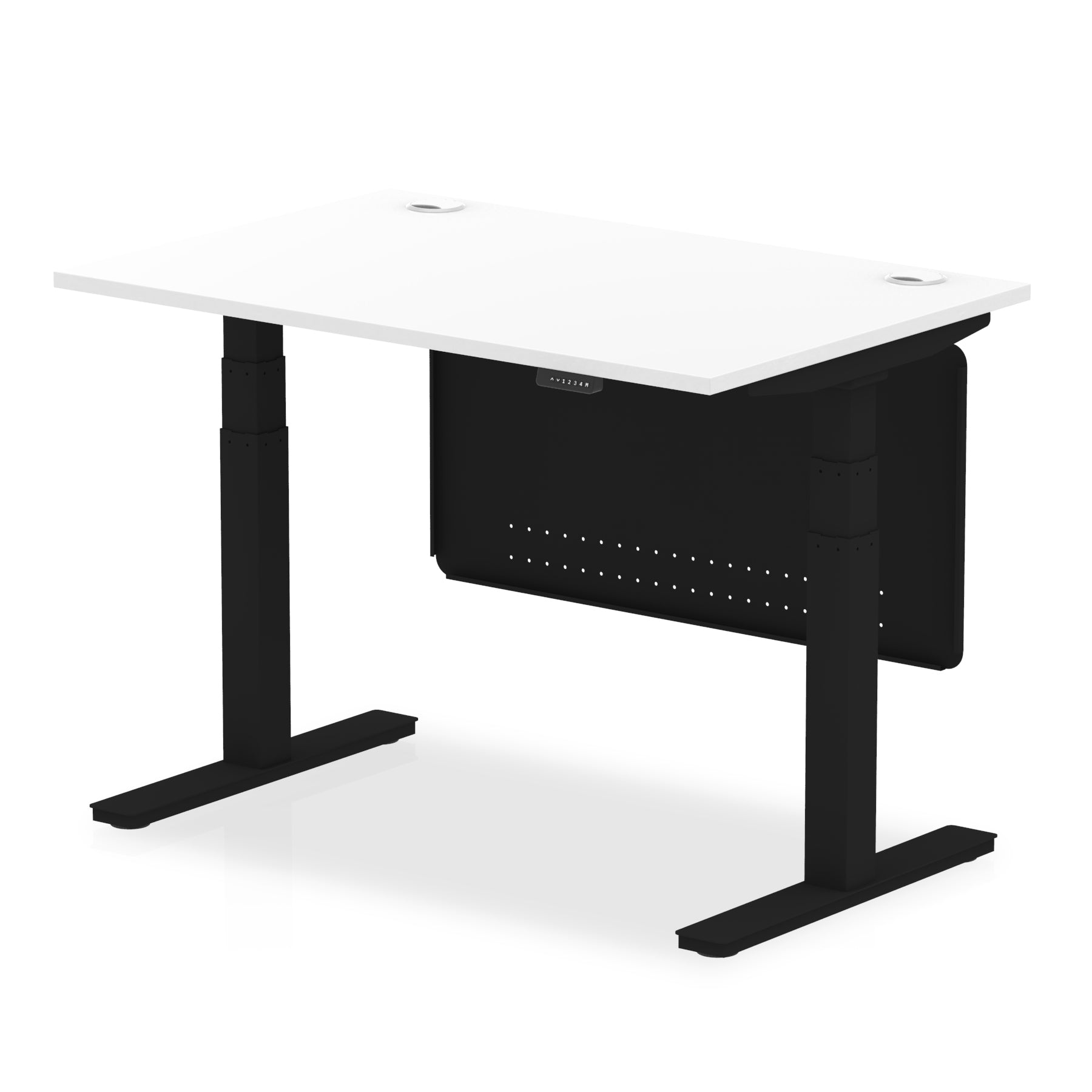 Office furniture air-height-adjustable-desk-with-cable-ports-with-steel-modesty-panel Dynamic  120 Colour Grey Oak 