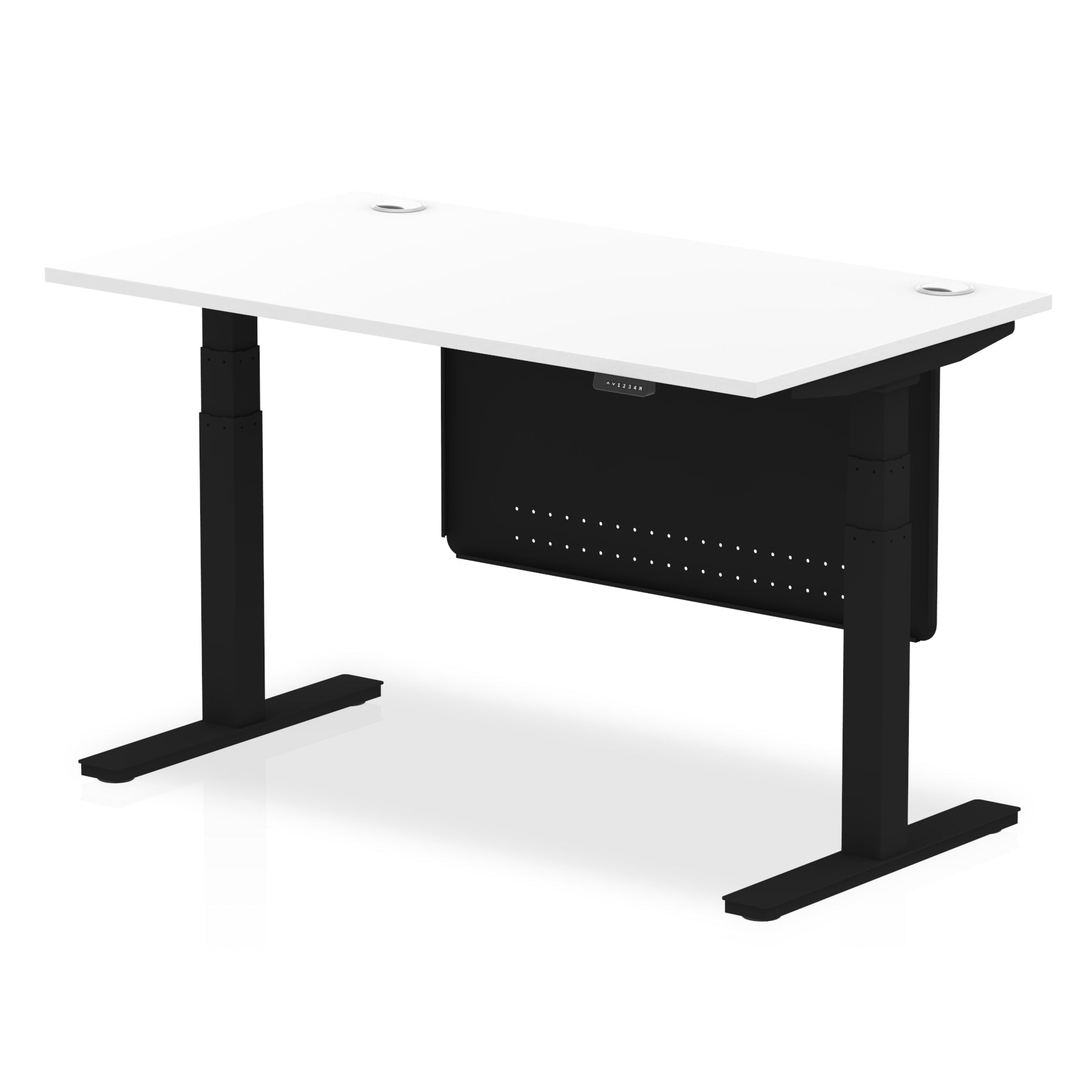 Office furniture air-height-adjustable-desk-with-cable-ports-with-steel-modesty-panel Dynamic  140 Colour Grey Oak 