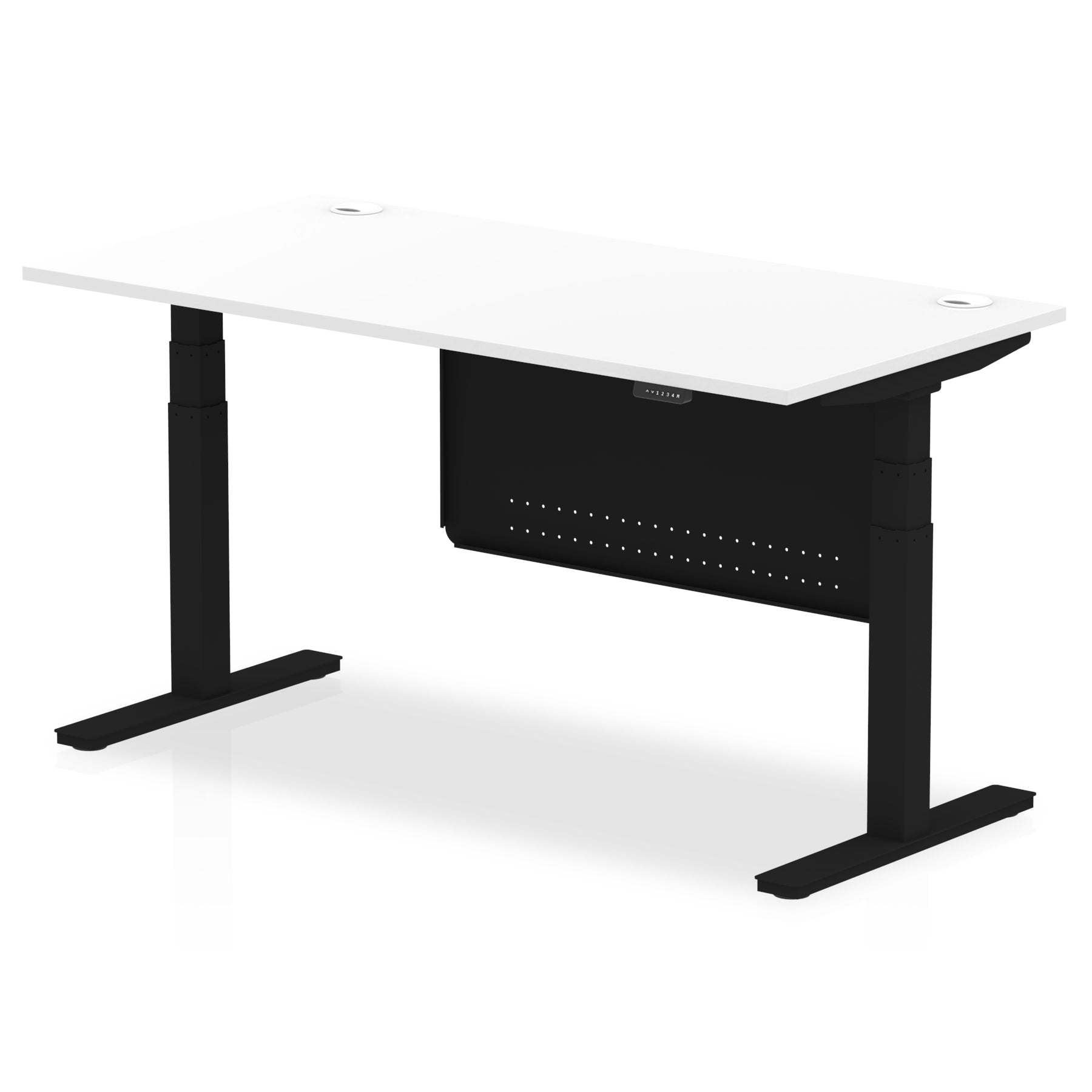 Office furniture air-height-adjustable-desk-with-cable-ports-with-steel-modesty-panel Dynamic  160 Colour Grey Oak 