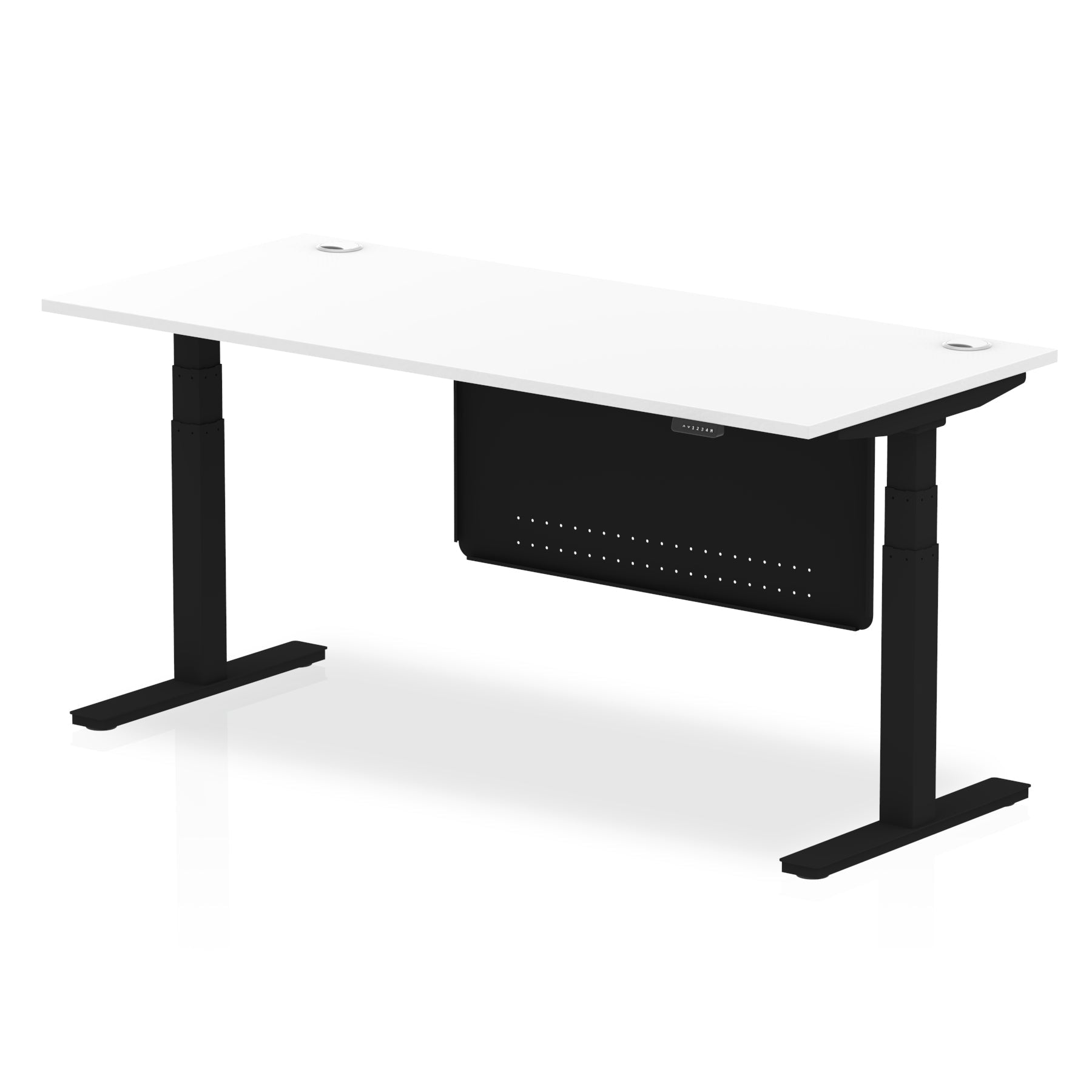 Office furniture air-height-adjustable-desk-with-cable-ports-with-steel-modesty-panel Dynamic  180 Colour Grey Oak 
