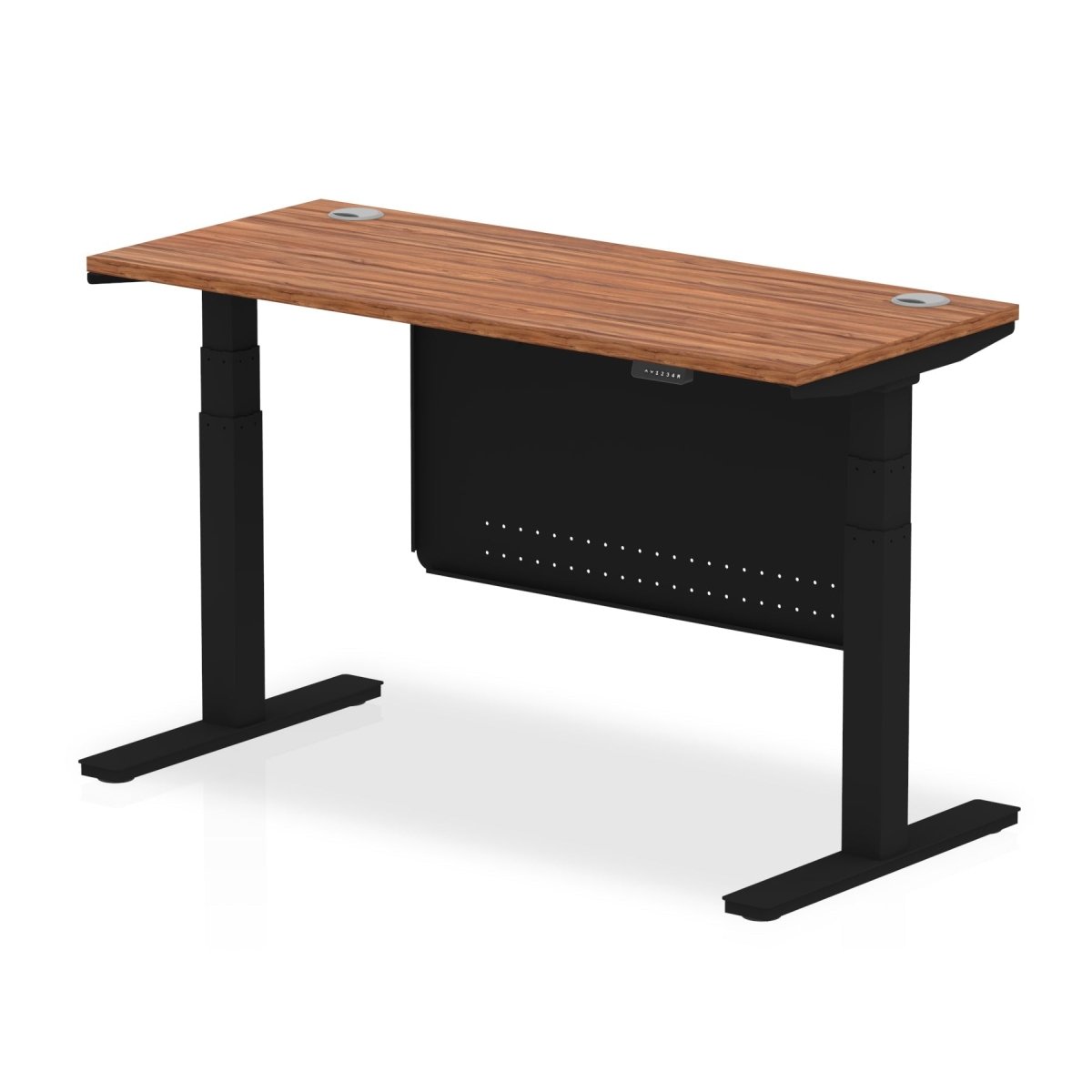 Office furniture air-slimline-height-adjustable-desk-with-cable-ports-with-steel-modesty-panel Dynamic  140 Colour Oak 