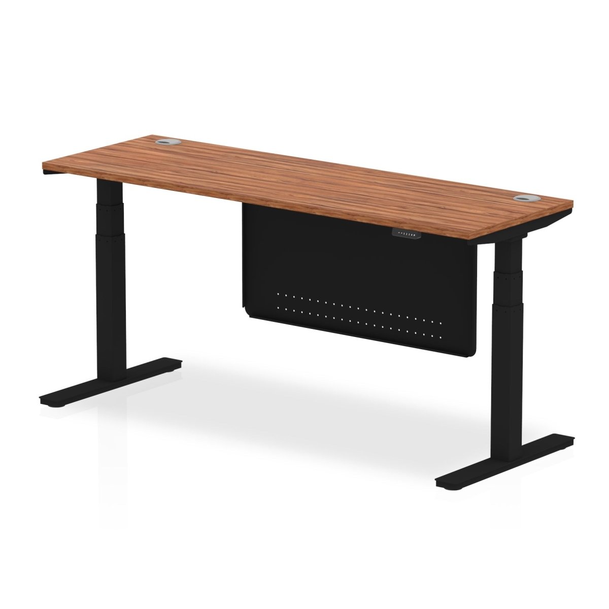 Office furniture air-slimline-height-adjustable-desk-with-cable-ports-with-steel-modesty-panel Dynamic  180 Colour Oak 
