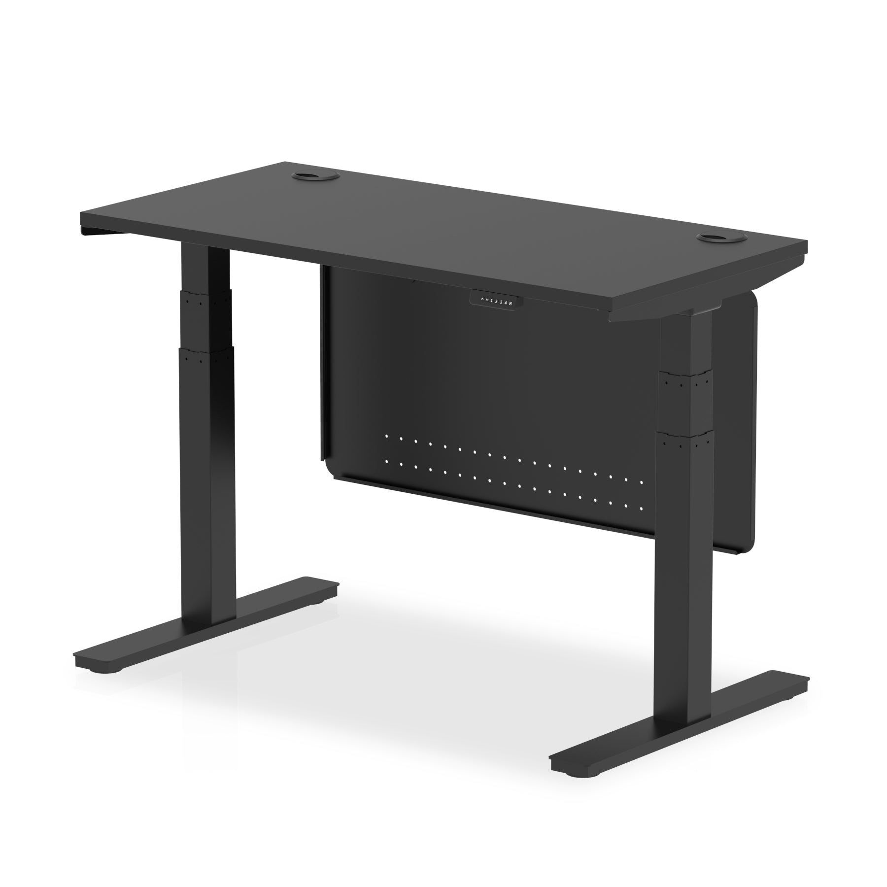 Height Adjustable Air Slimline Black Series Desk with Cable Ports with Steel Modesty Panel 120 Colour Black 