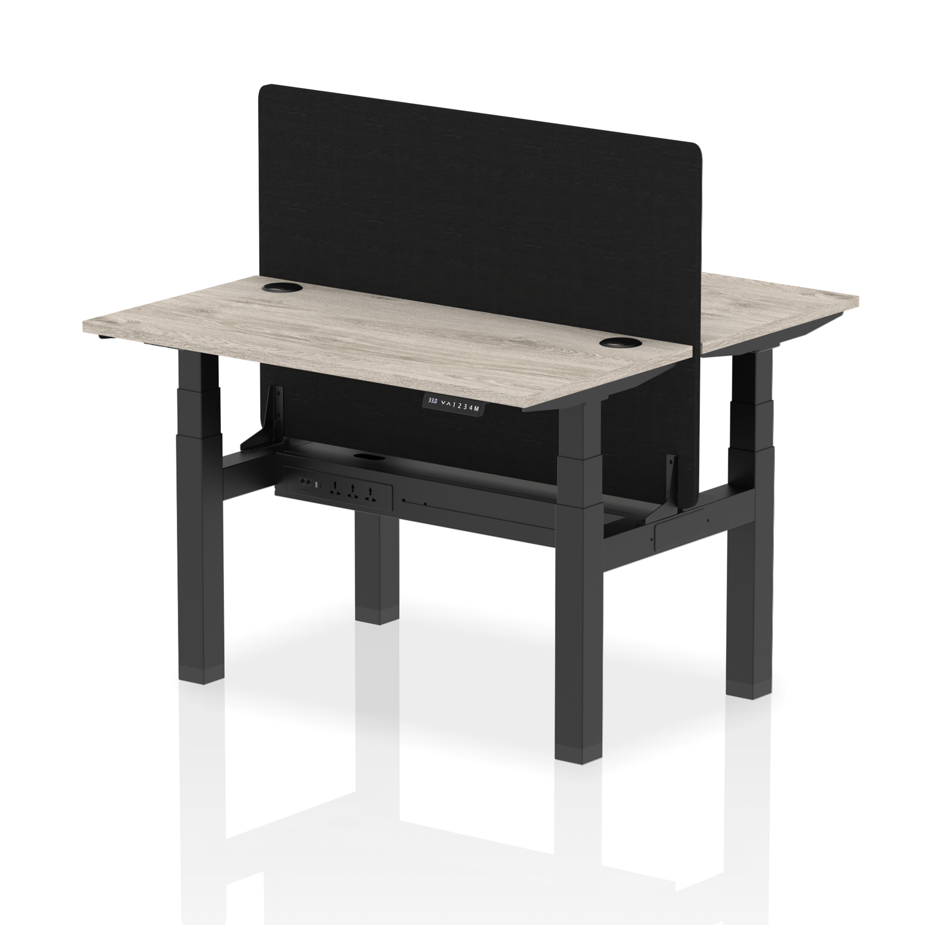 Air Back-to-Back Height Adjustable Bench Desk - 2 Person Black Screen dynamic  Desk Top  Grey Oak Width 120cm