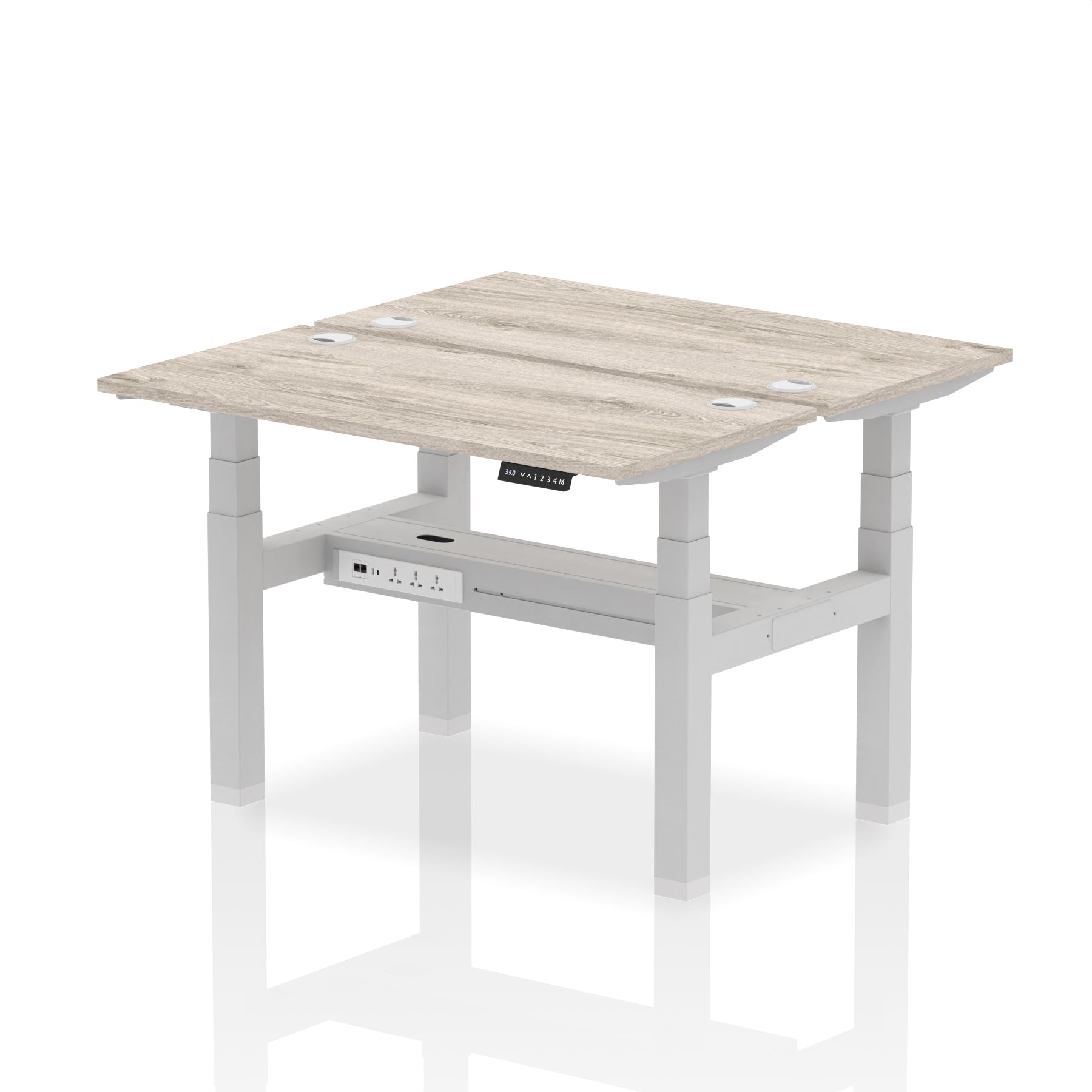 Air Back-to-Back Slimline Height Adjustable Bench Desk - 2 Person dynamic  Desk Top  Grey Oak Width 120cm