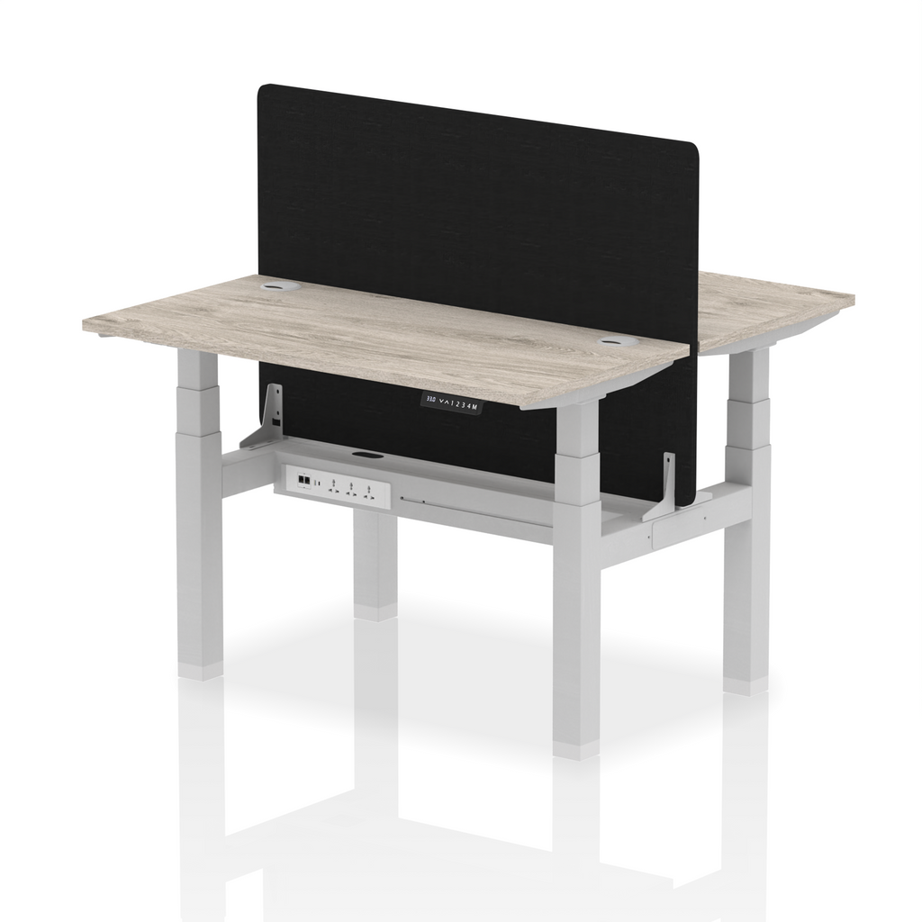Air Back-to-Back Height Adjustable Bench Desk - 2 Person Black Screen dynamic  Desk Top  Grey Oak Width 120cm