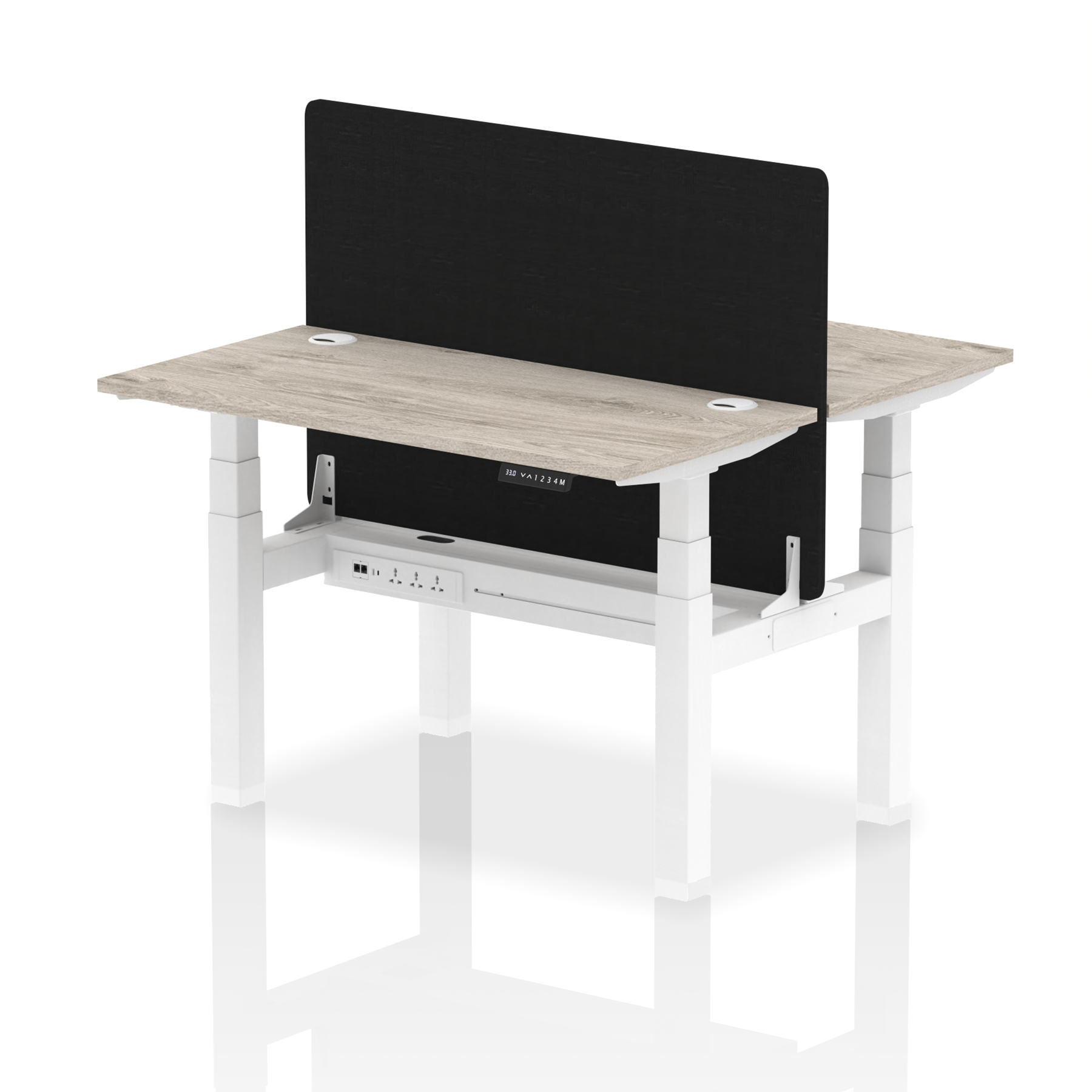 Air Back-to-Back Height Adjustable Bench Desk - 2 Person Black Screen dynamic  Desk Top  Grey Oak Width 120cm