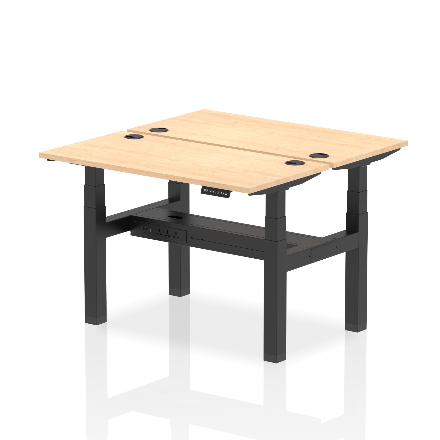 Air Back-to-Back Slimline Height Adjustable Bench Desk - 2 Person dynamic  Desk Top  Maple Width 120cm