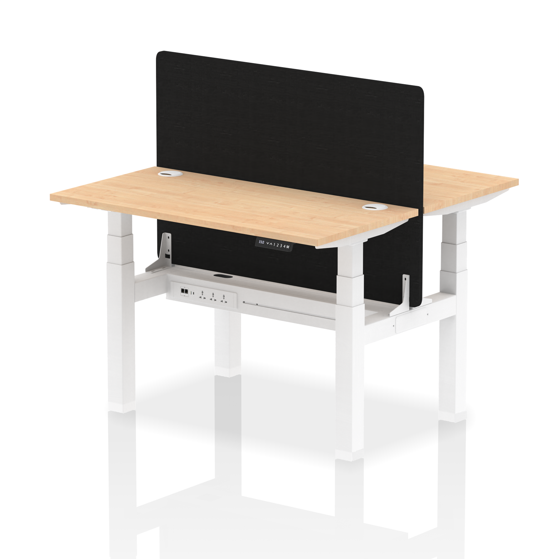 Air Back-to-Back Height Adjustable Bench Desk - 2 Person Black Screen dynamic  Desk Top  Maple Width 120cm