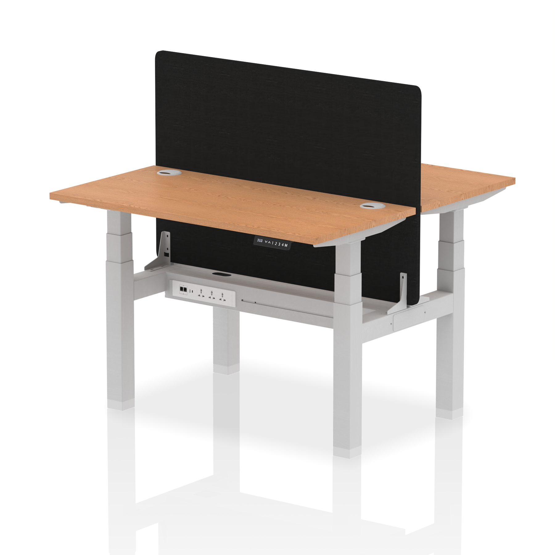 Air Back-to-Back Height Adjustable Bench Desk - 2 Person Black Screen dynamic  Desk Top  Oak Width 120cm