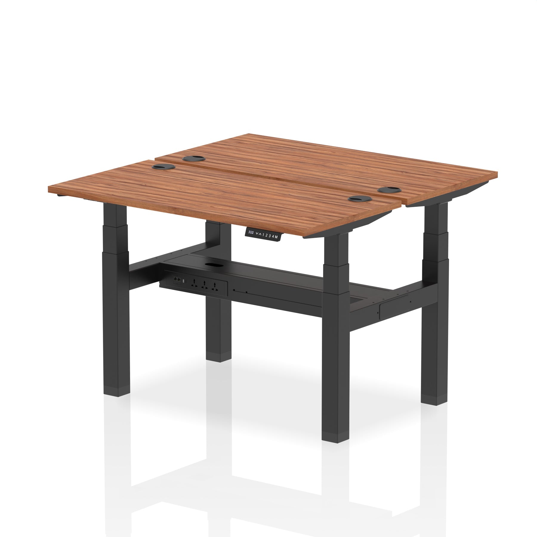 Air Back-to-Back Slimline Height Adjustable Bench Desk - 2 Person dynamic  Desk Top  Walnut Width 120cm