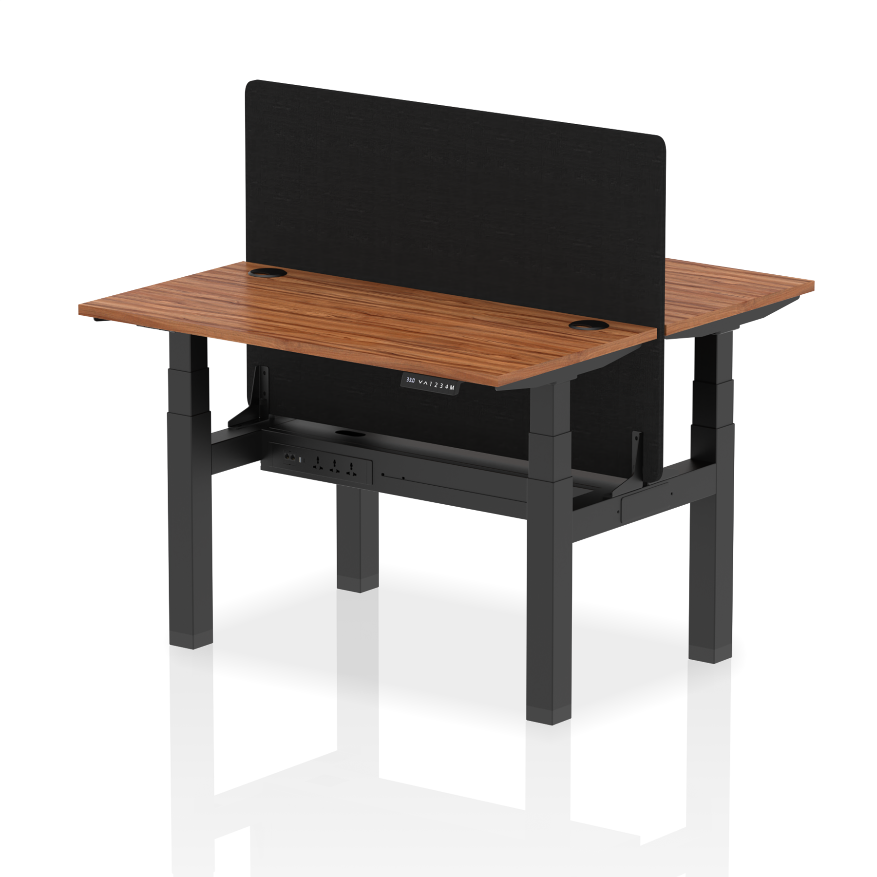 Air Back-to-Back Height Adjustable Bench Desk - 2 Person Black Screen dynamic  Desk Top  Walnut Width 120cm