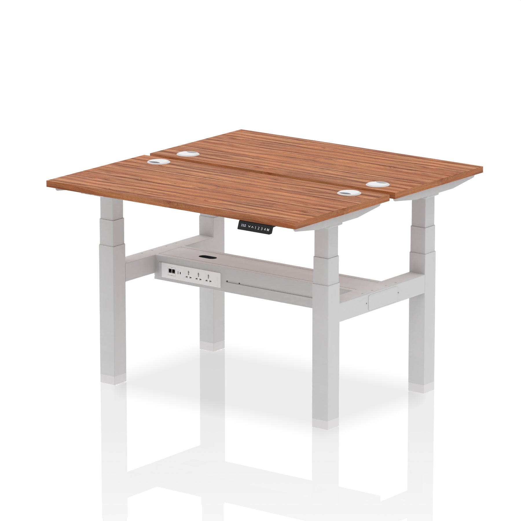 Air Back-to-Back Slimline Height Adjustable Bench Desk - 2 Person dynamic  Desk Top  Walnut Width 120cm