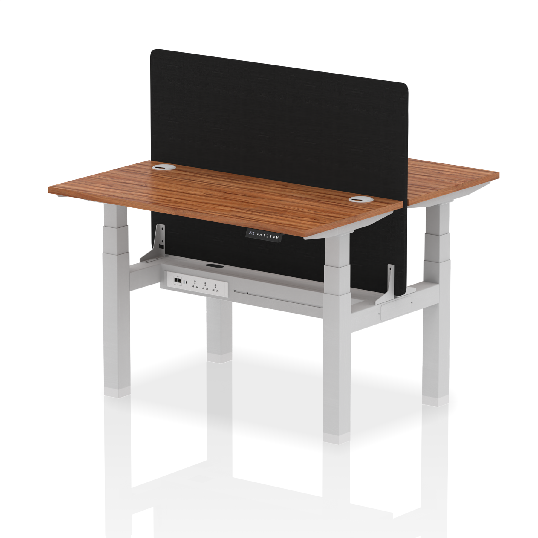 Air Back-to-Back Height Adjustable Bench Desk - 2 Person Black Screen dynamic  Desk Top  Walnut Width 120cm