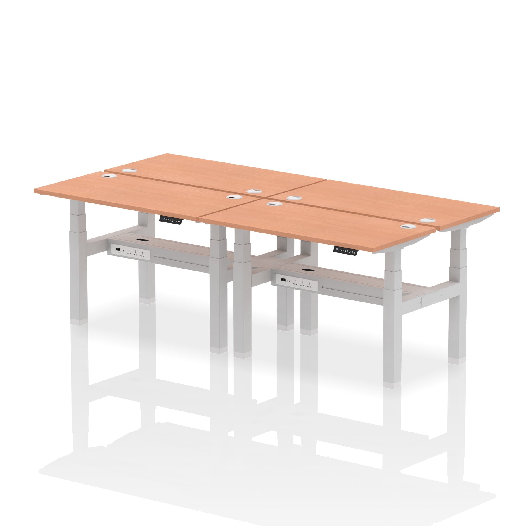 Air Back-to-Back Slimline Height Adjustable Bench Desk - 4 Person dynamic  Desk Top  Beech Width 120cm