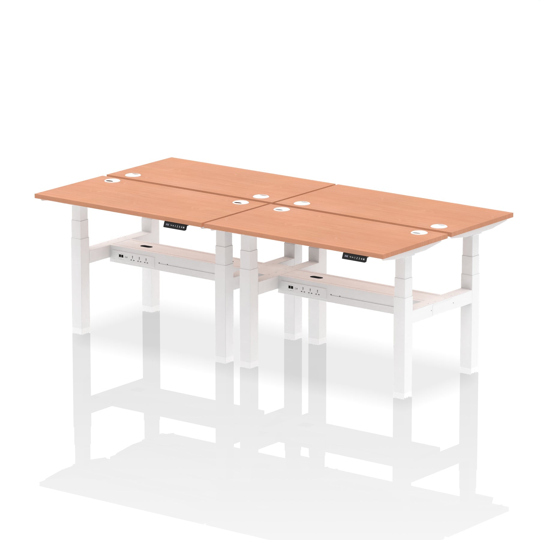 Air Back-to-Back Slimline Height Adjustable Bench Desk - 4 Person dynamic  Desk Top  Beech Width 120cm