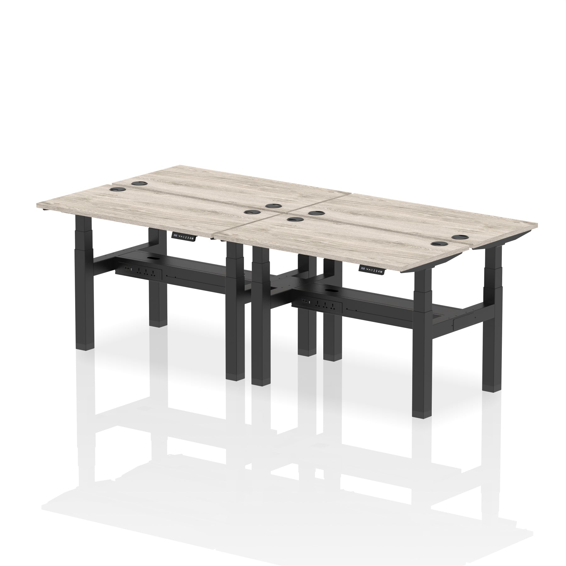 Air Back-to-Back Slimline Height Adjustable Bench Desk - 4 Person dynamic  Desk Top  Grey Oak Width 120cm