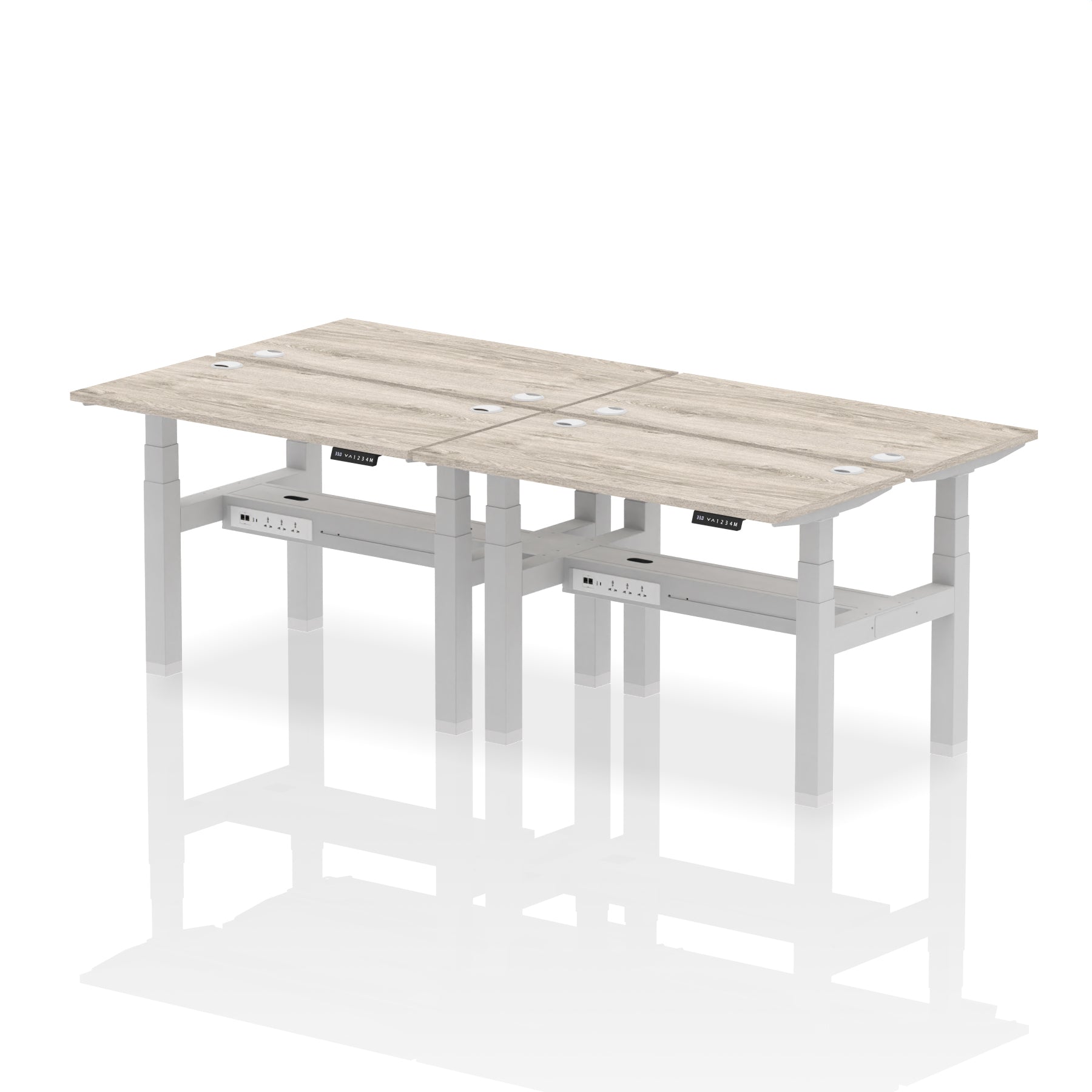 Air Back-to-Back Slimline Height Adjustable Bench Desk - 4 Person dynamic  Desk Top  Grey Oak Width 120cm