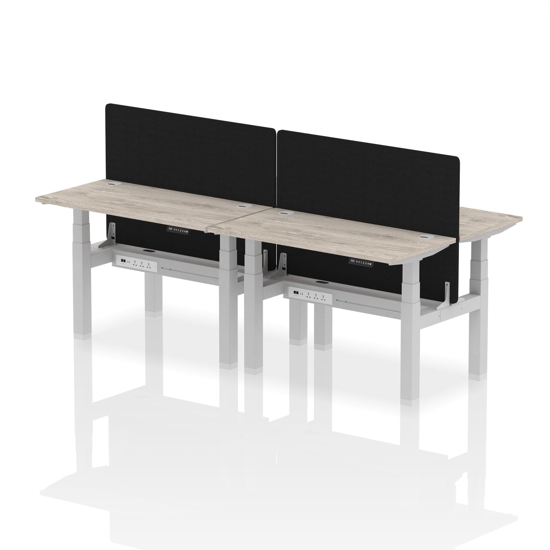 Air Back-to-Back Height Adjustable Bench Desk - 4 Person Black Screen dynamic  Desk Top  Grey Oak Width 120cm