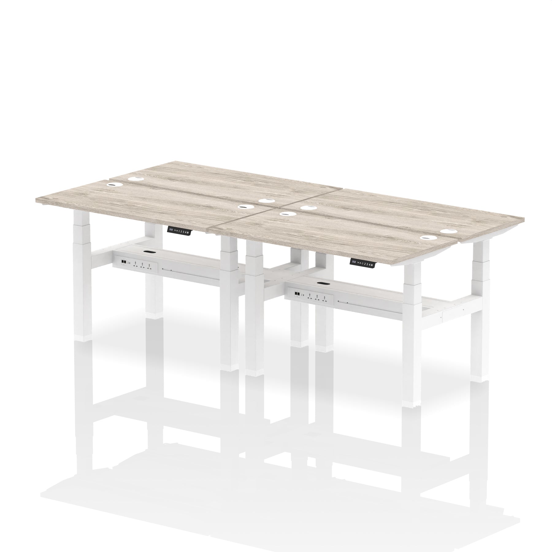 Air Back-to-Back Slimline Height Adjustable Bench Desk - 4 Person dynamic  Desk Top  Grey Oak Width 120cm