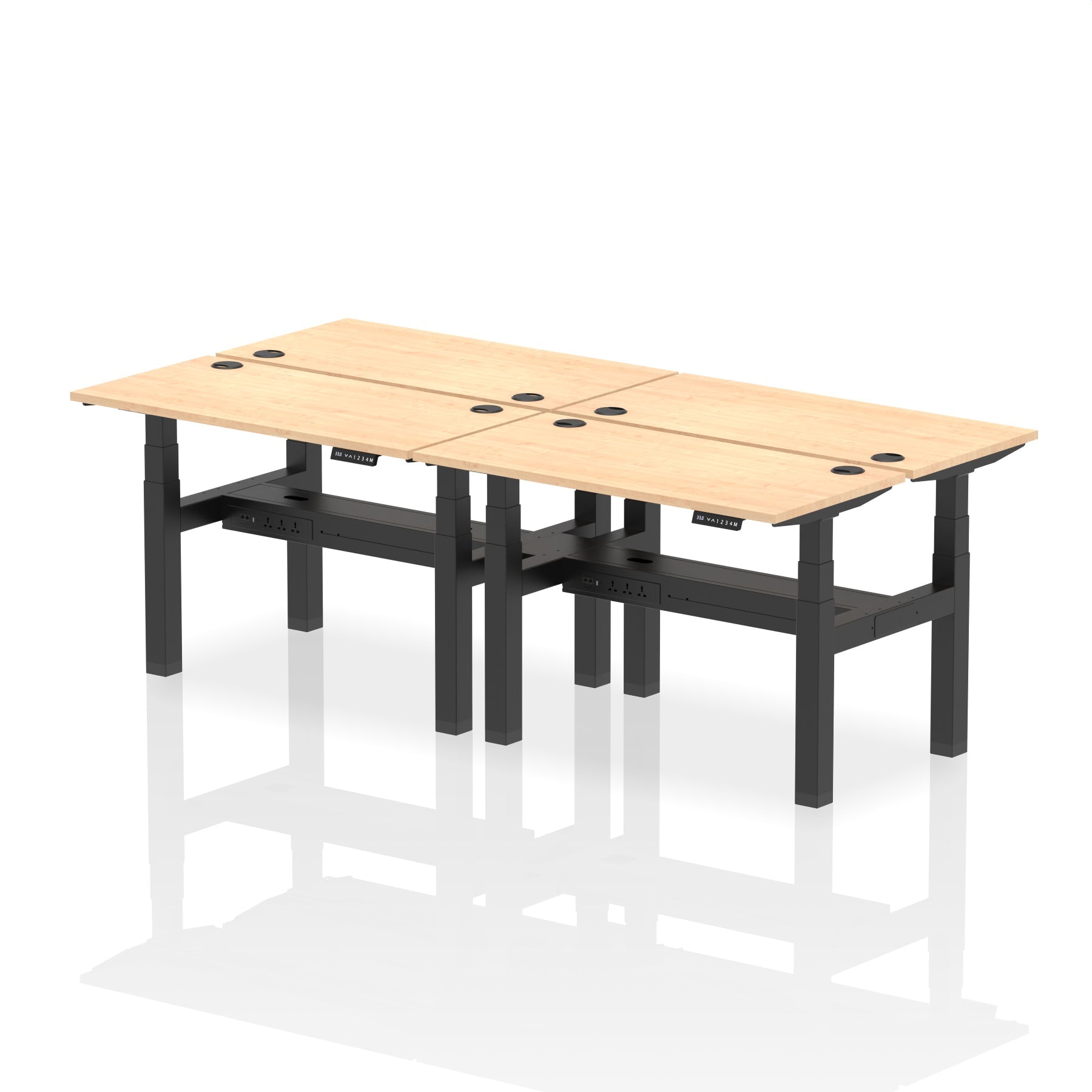 Air Back-to-Back Slimline Height Adjustable Bench Desk - 4 Person dynamic  Desk Top  Maple Width 120cm