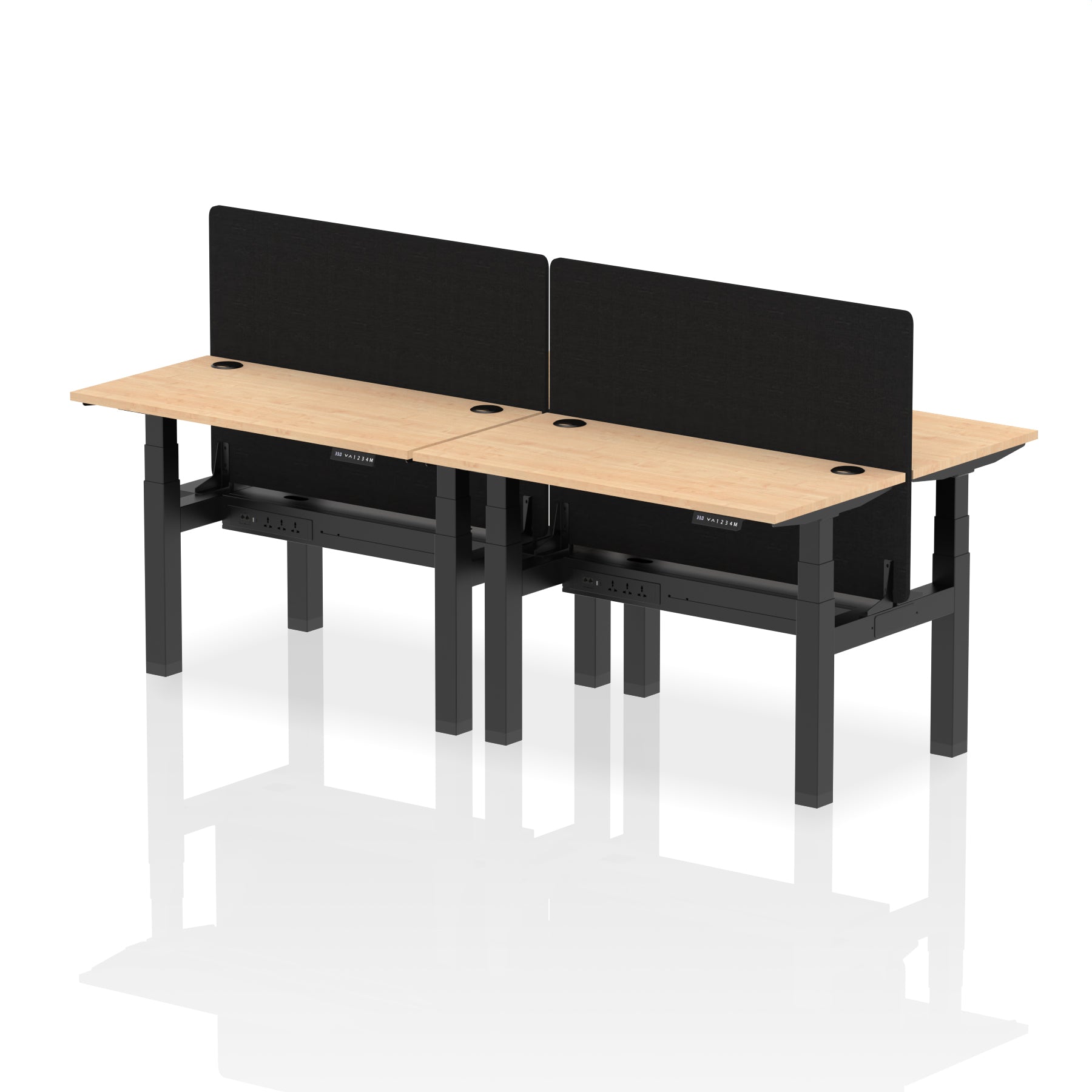 Air Back-to-Back Height Adjustable Bench Desk - 4 Person Black Screen dynamic  Desk Top  Maple Width 120cm