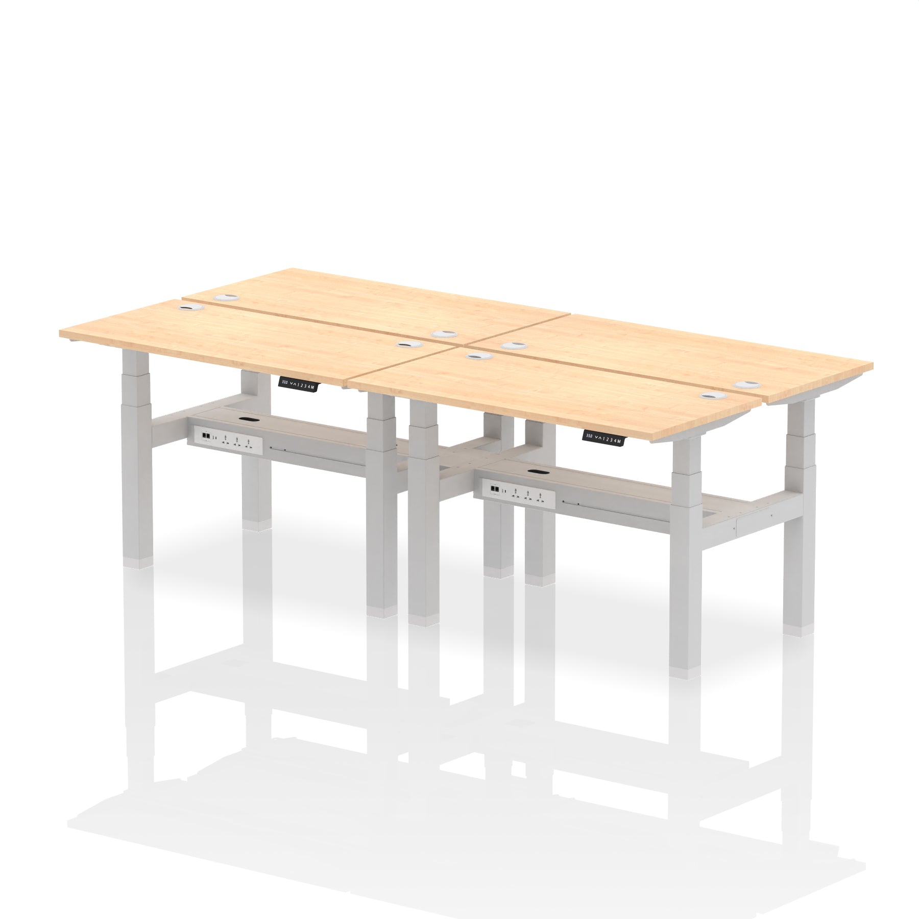 Air Back-to-Back Slimline Height Adjustable Bench Desk - 4 Person dynamic  Desk Top  Maple Width 120cm