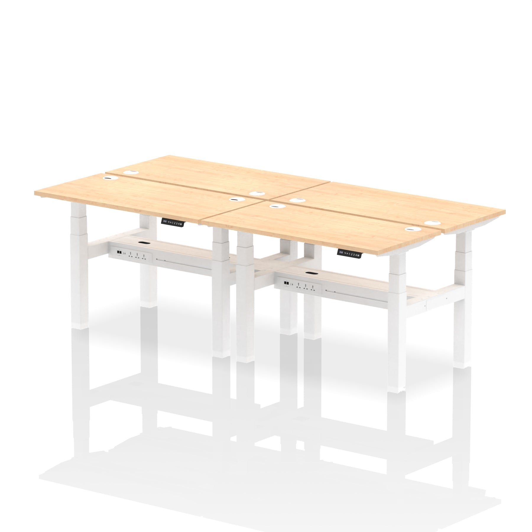 Air Back-to-Back Slimline Height Adjustable Bench Desk - 4 Person dynamic  Desk Top  Maple Width 120cm