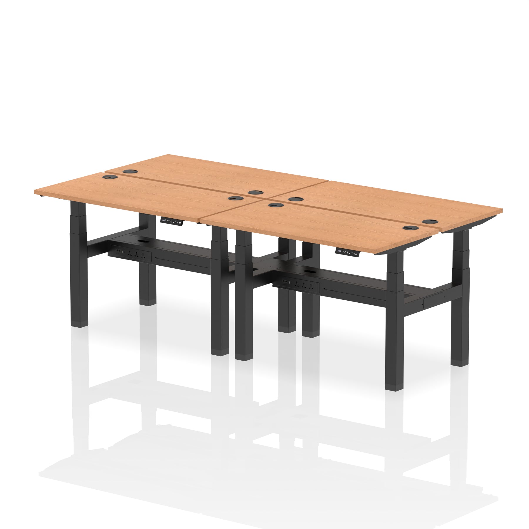 Air Back-to-Back Slimline Height Adjustable Bench Desk - 4 Person dynamic  Desk Top  Oak Width 120cm