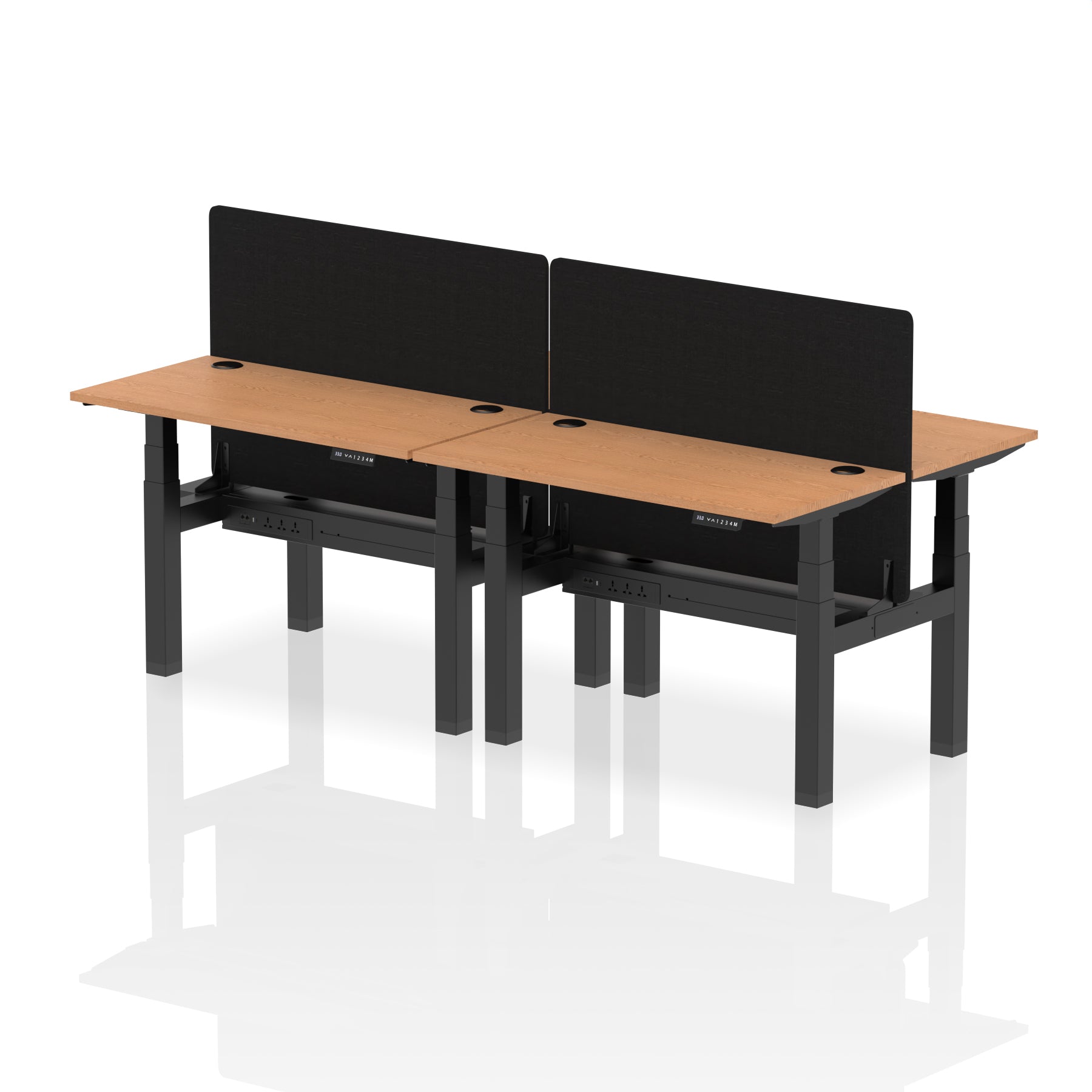 Air Back-to-Back Height Adjustable Bench Desk - 4 Person Black Screen dynamic  Desk Top  Oak Width 120cm