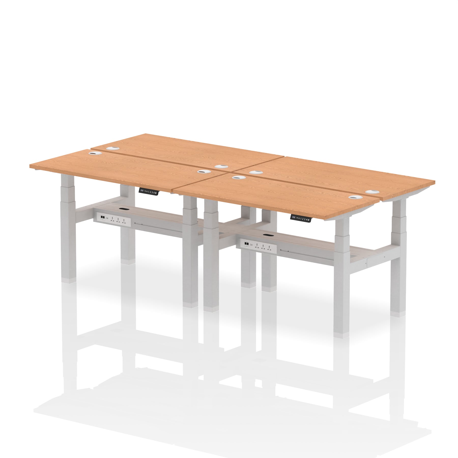 Air Back-to-Back Slimline Height Adjustable Bench Desk - 4 Person dynamic  Desk Top  Oak Width 120cm