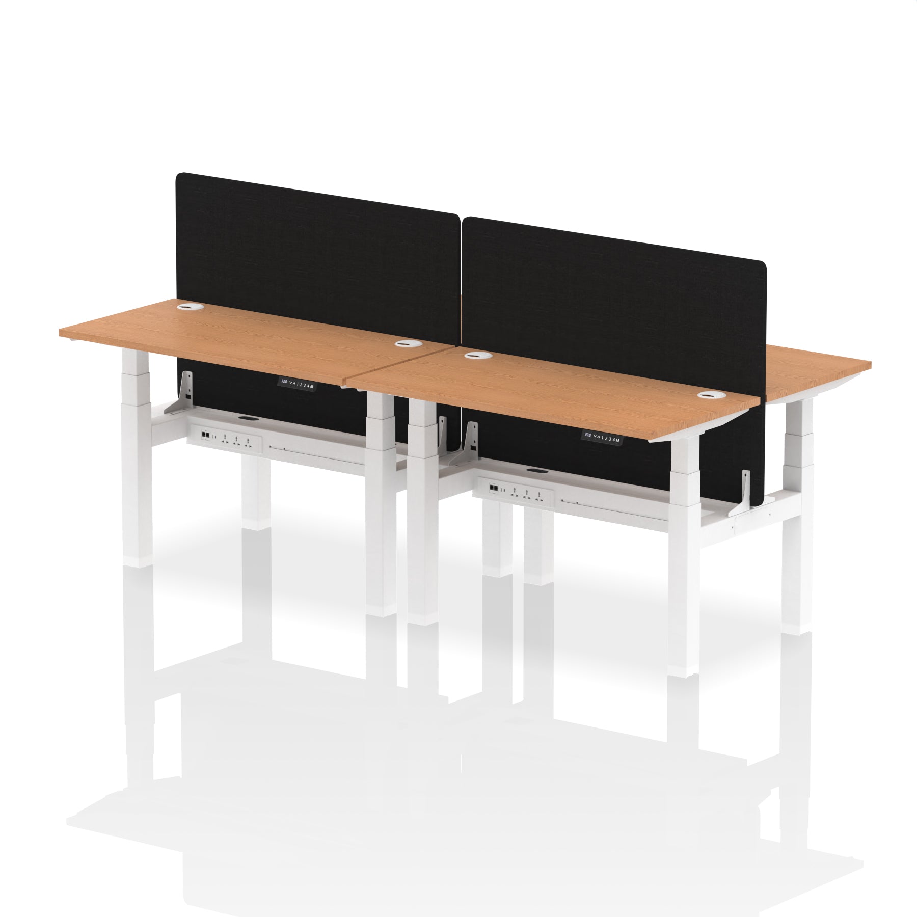 Air Back-to-Back Height Adjustable Bench Desk - 4 Person Black Screen dynamic  Desk Top  Oak Width 120cm