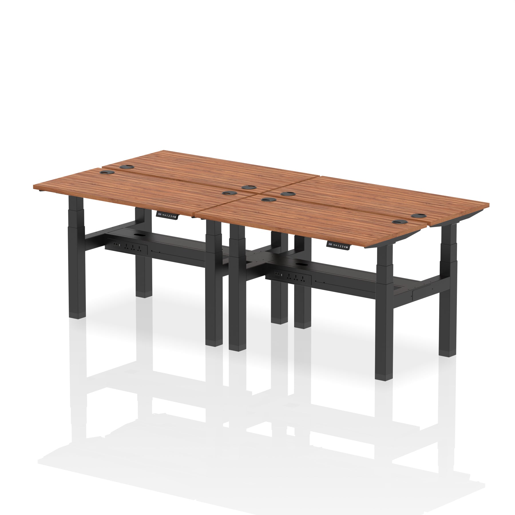 Air Back-to-Back Slimline Height Adjustable Bench Desk - 4 Person dynamic  Desk Top  Walnut Width 120cm