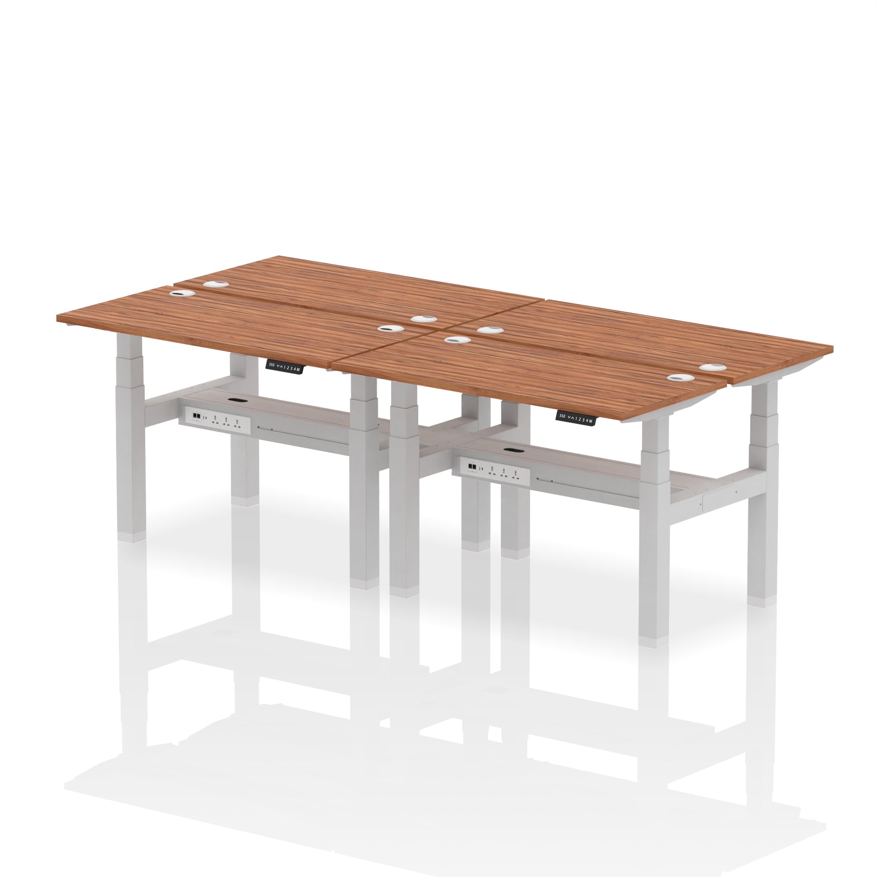 Air Back-to-Back Slimline Height Adjustable Bench Desk - 4 Person dynamic  Desk Top  Walnut Width 120cm