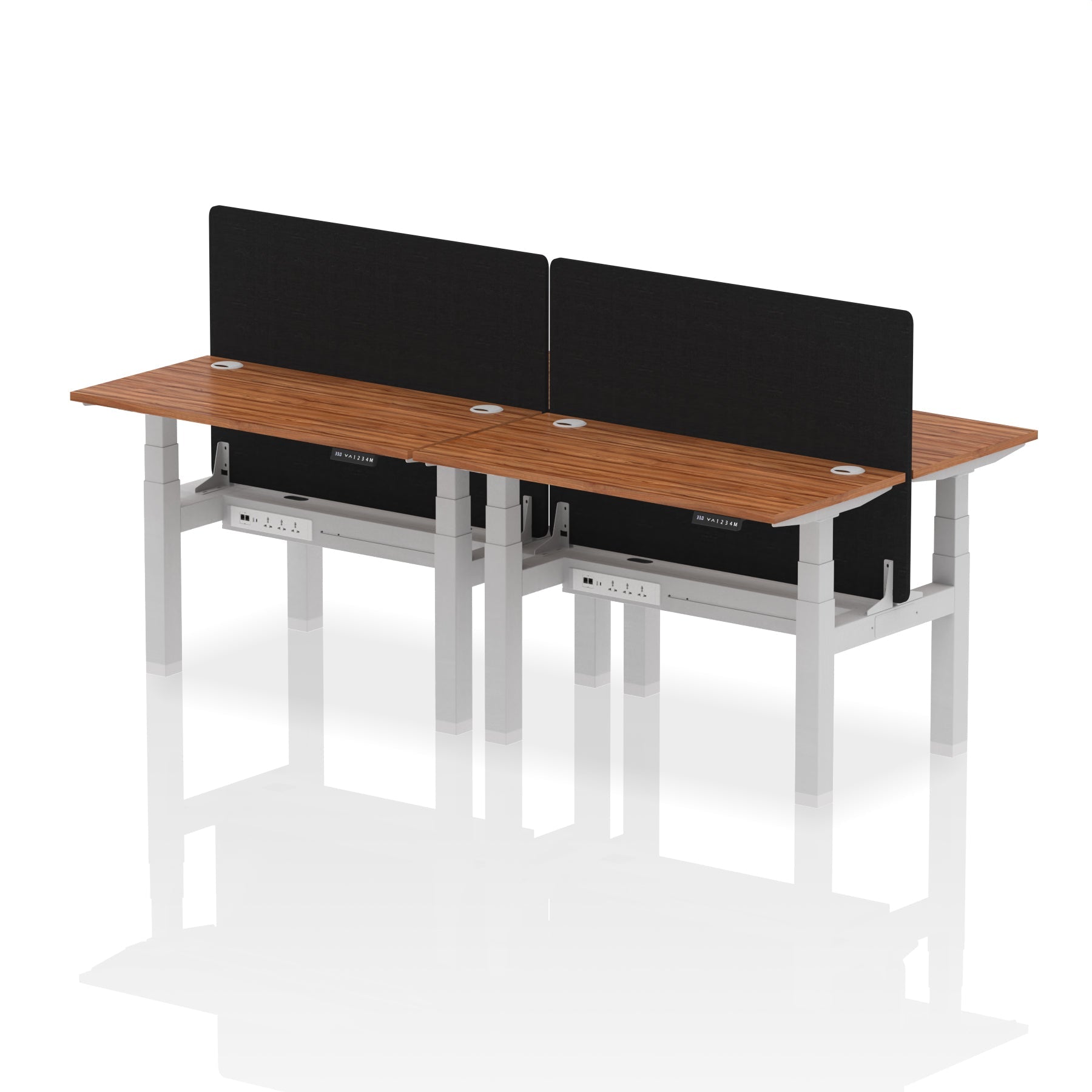 Air Back-to-Back Height Adjustable Bench Desk - 4 Person Black Screen dynamic  Desk Top  Walnut Width 120cm