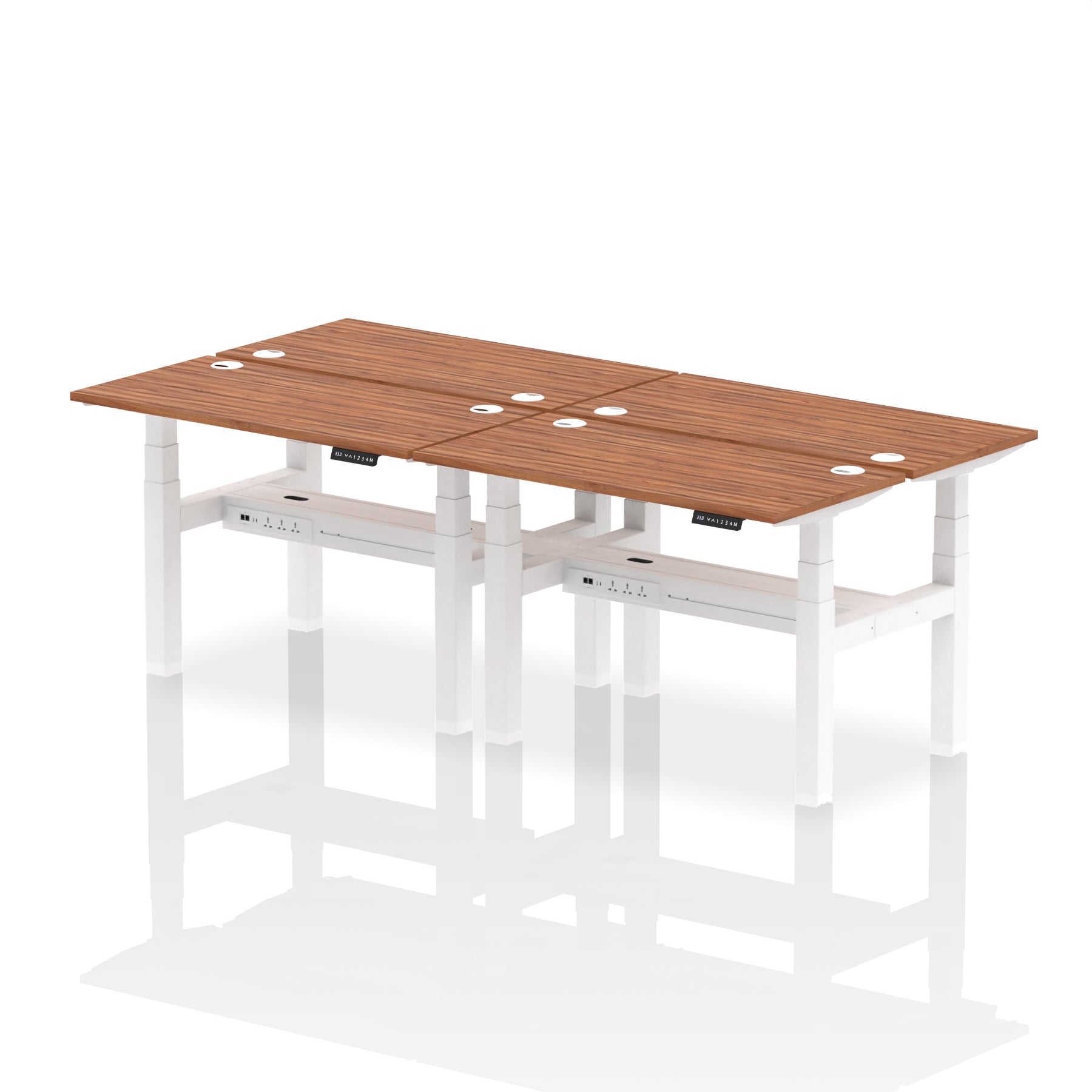 Air Back-to-Back Slimline Height Adjustable Bench Desk - 4 Person dynamic  Desk Top  Walnut Width 120cm