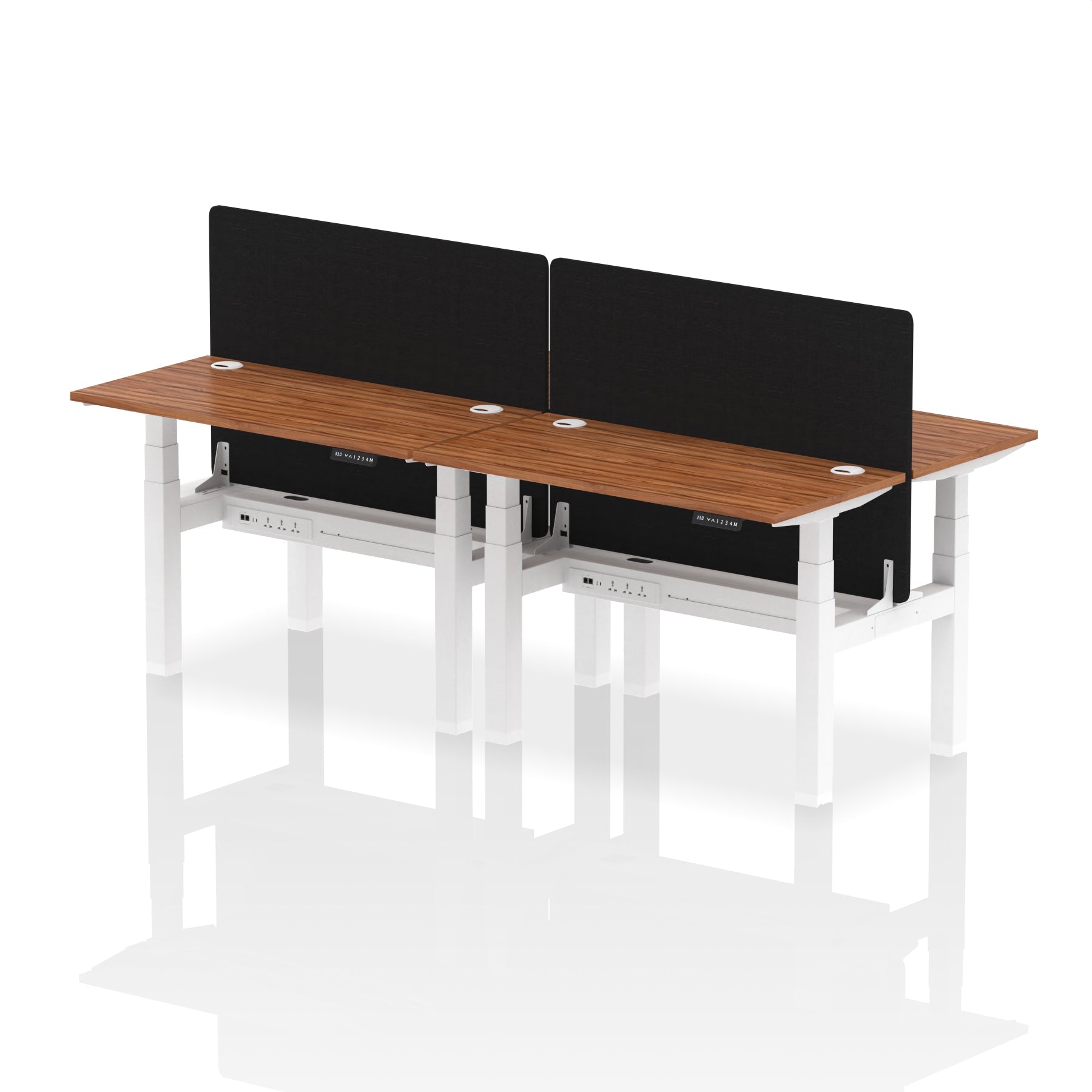 Air Back-to-Back Height Adjustable Bench Desk - 4 Person Black Screen dynamic  Desk Top  Walnut Width 120cm
