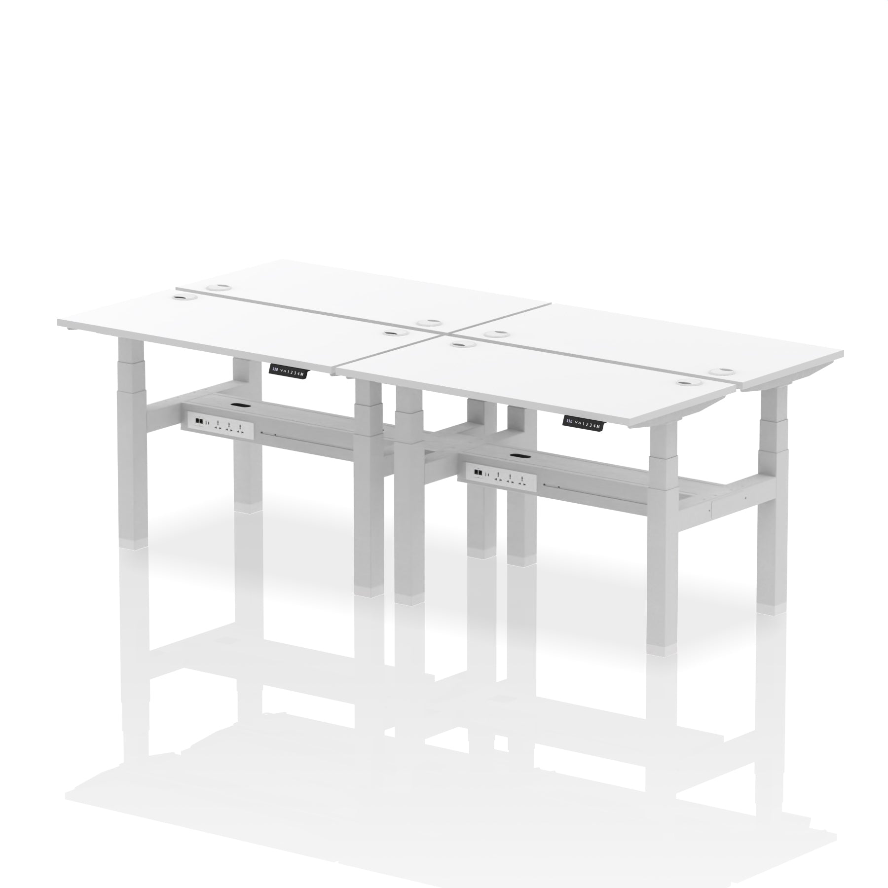 Air Back-to-Back Slimline Height Adjustable Bench Desk - 4 Person dynamic  Desk Top  White Width 120cm