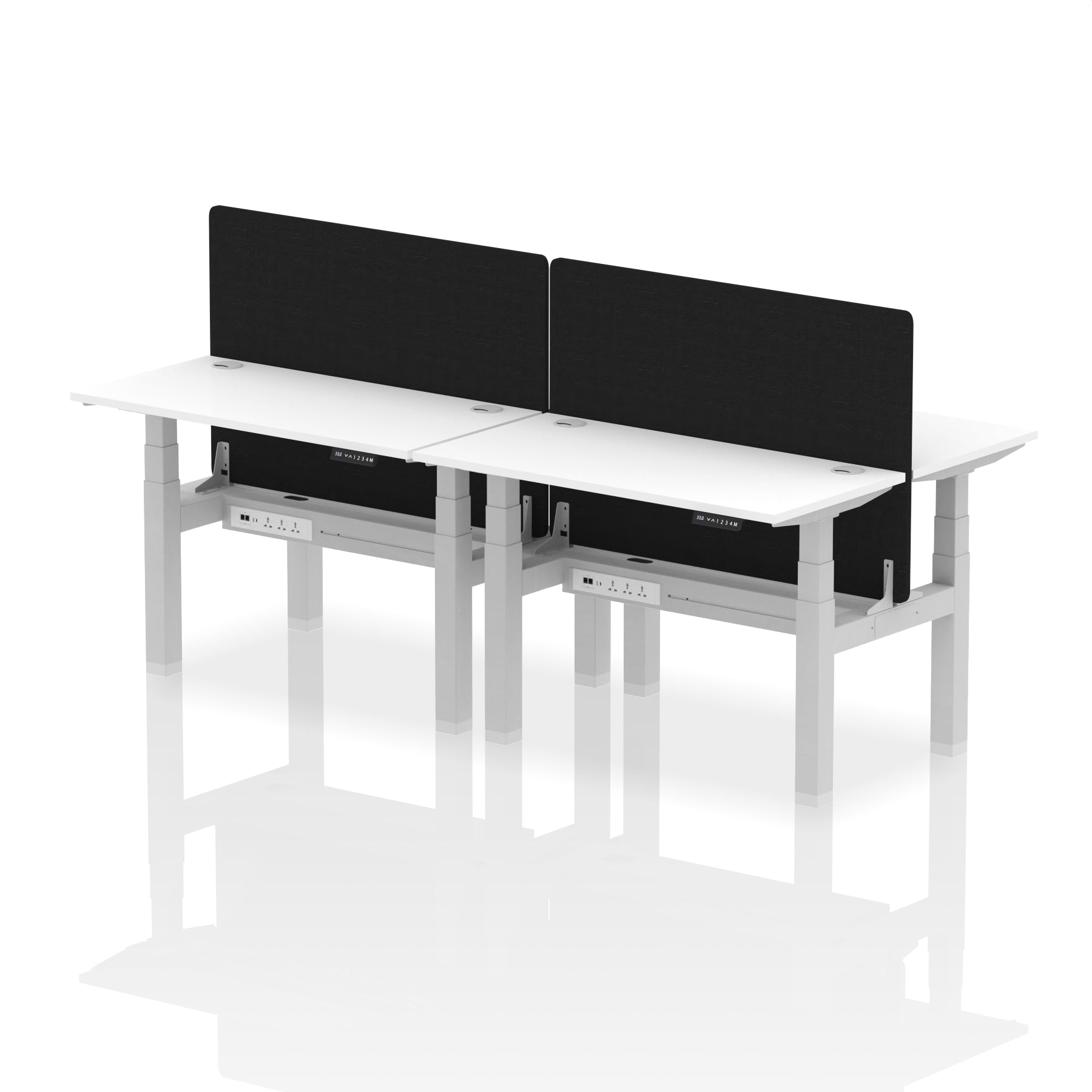 Air Back-to-Back Height Adjustable Bench Desk - 4 Person Black Screen dynamic  Desk Top  White Width 120cm