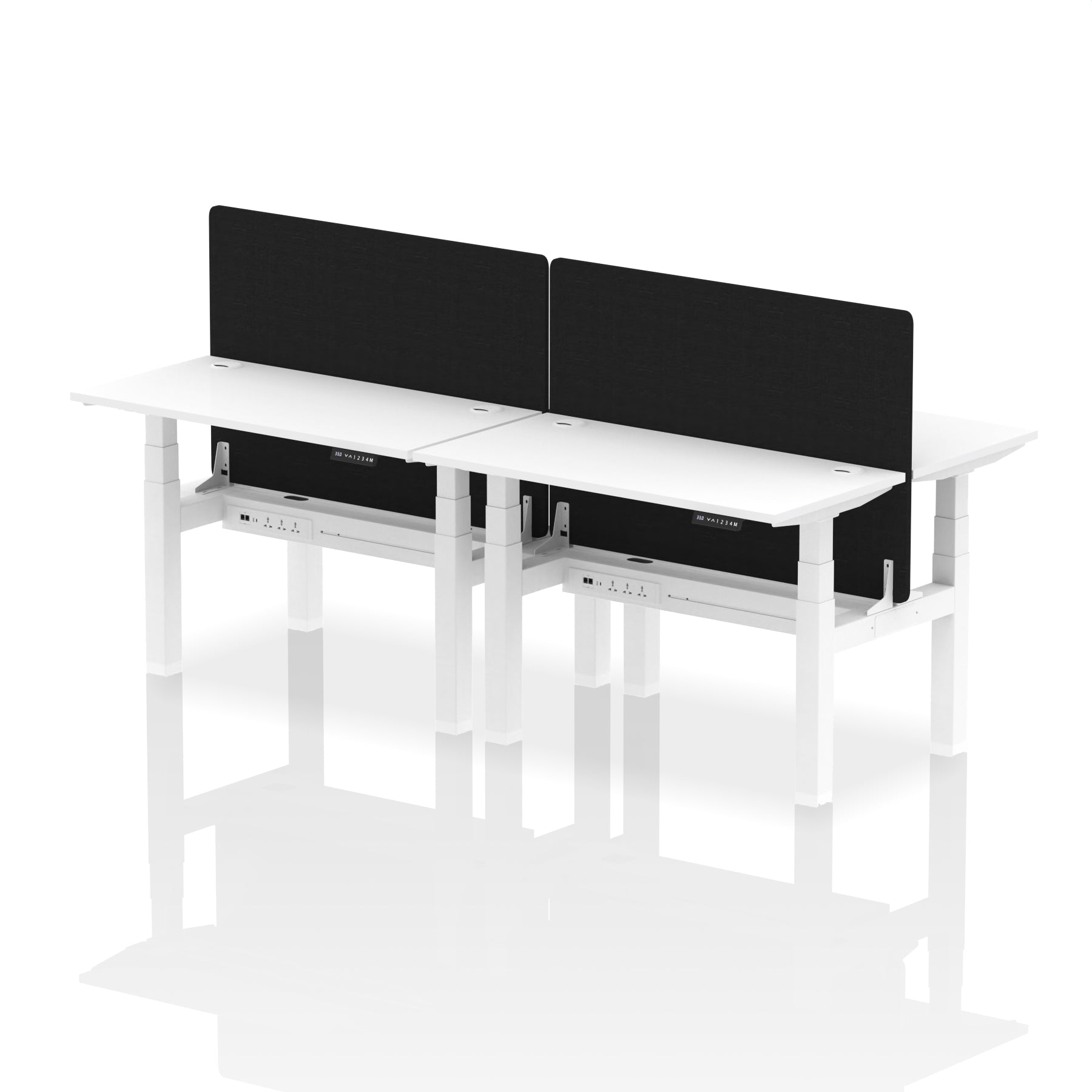 Air Back-to-Back Height Adjustable Bench Desk - 4 Person Black Screen dynamic  Desk Top  White Width 120cm