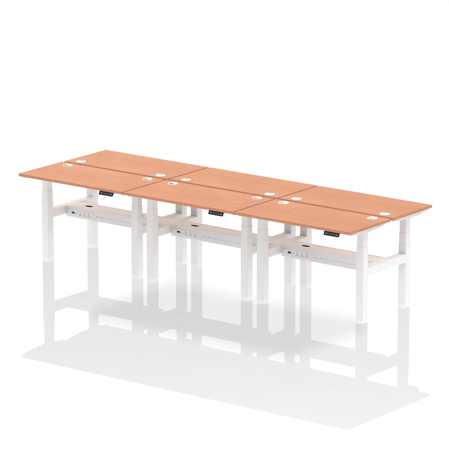 Air Back-to-Back Slimline Height Adjustable Bench Desk - 6 Person dynamic  Desk Top  Beech Width 120cm