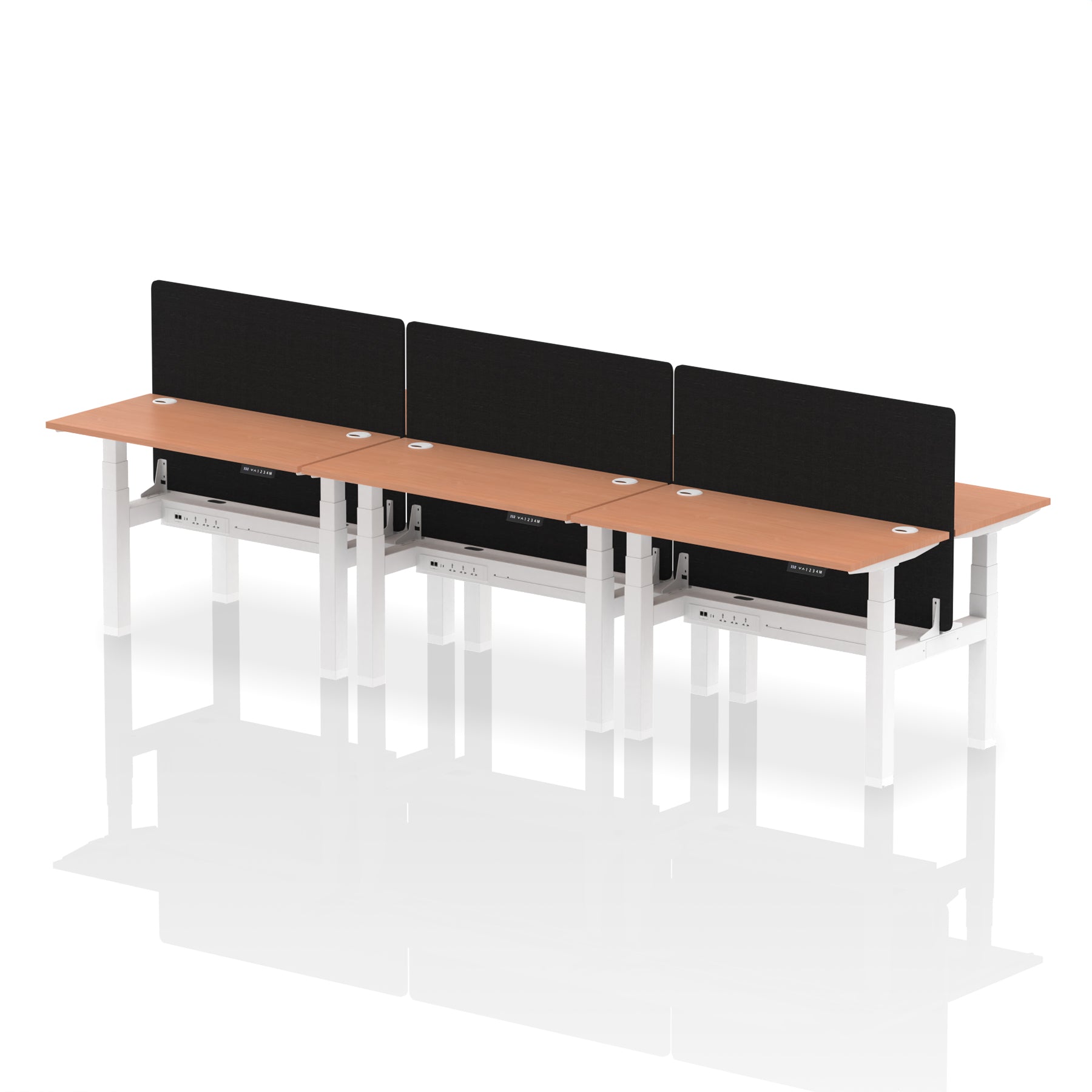 Air Back-to-Back Height Adjustable Bench Desk - 6 Person Black Screen dynamic  Desk Top  Beech Width 120cm