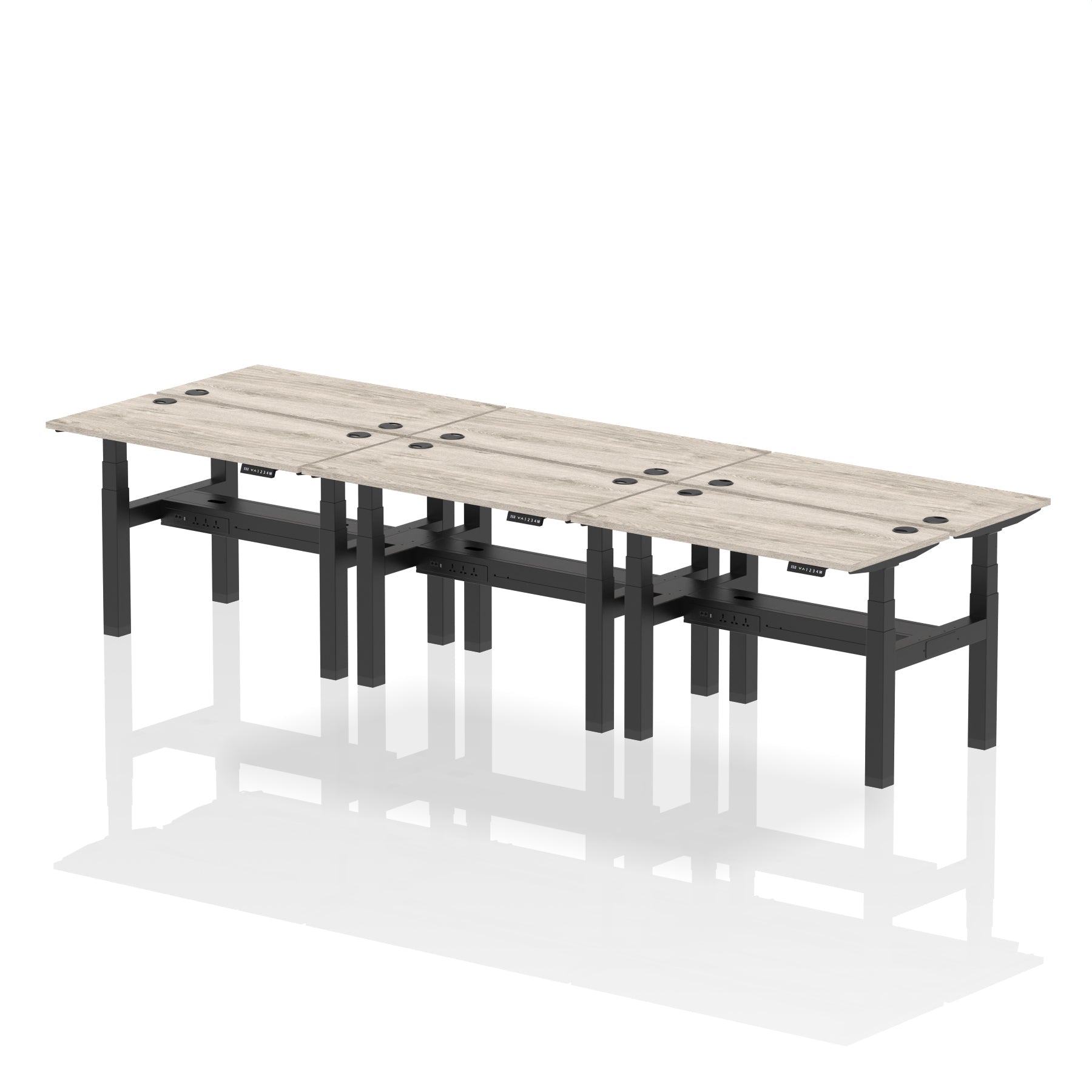 Air Back-to-Back Slimline Height Adjustable Bench Desk - 6 Person dynamic  Desk Top  Grey Oak Width 120cm