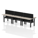 Air Back-to-Back Height Adjustable Bench Desk - 6 Person Black Screen dynamic  Desk Top  Grey Oak Width 120cm