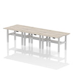 Air Back-to-Back Slimline Height Adjustable Bench Desk - 6 Person dynamic  Desk Top  Grey Oak Width 120cm
