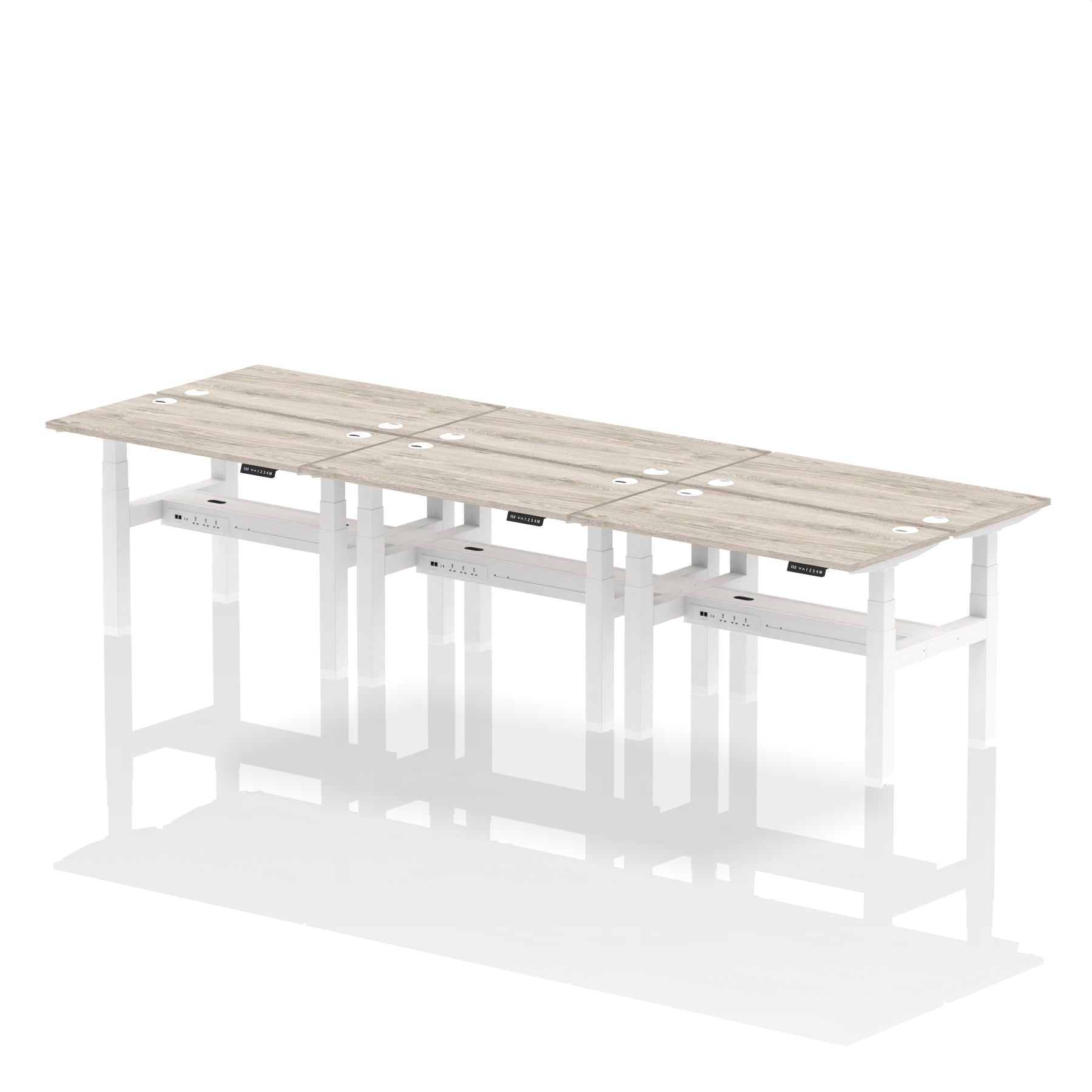 Air Back-to-Back Slimline Height Adjustable Bench Desk - 6 Person dynamic  Desk Top  Grey Oak Width 120cm