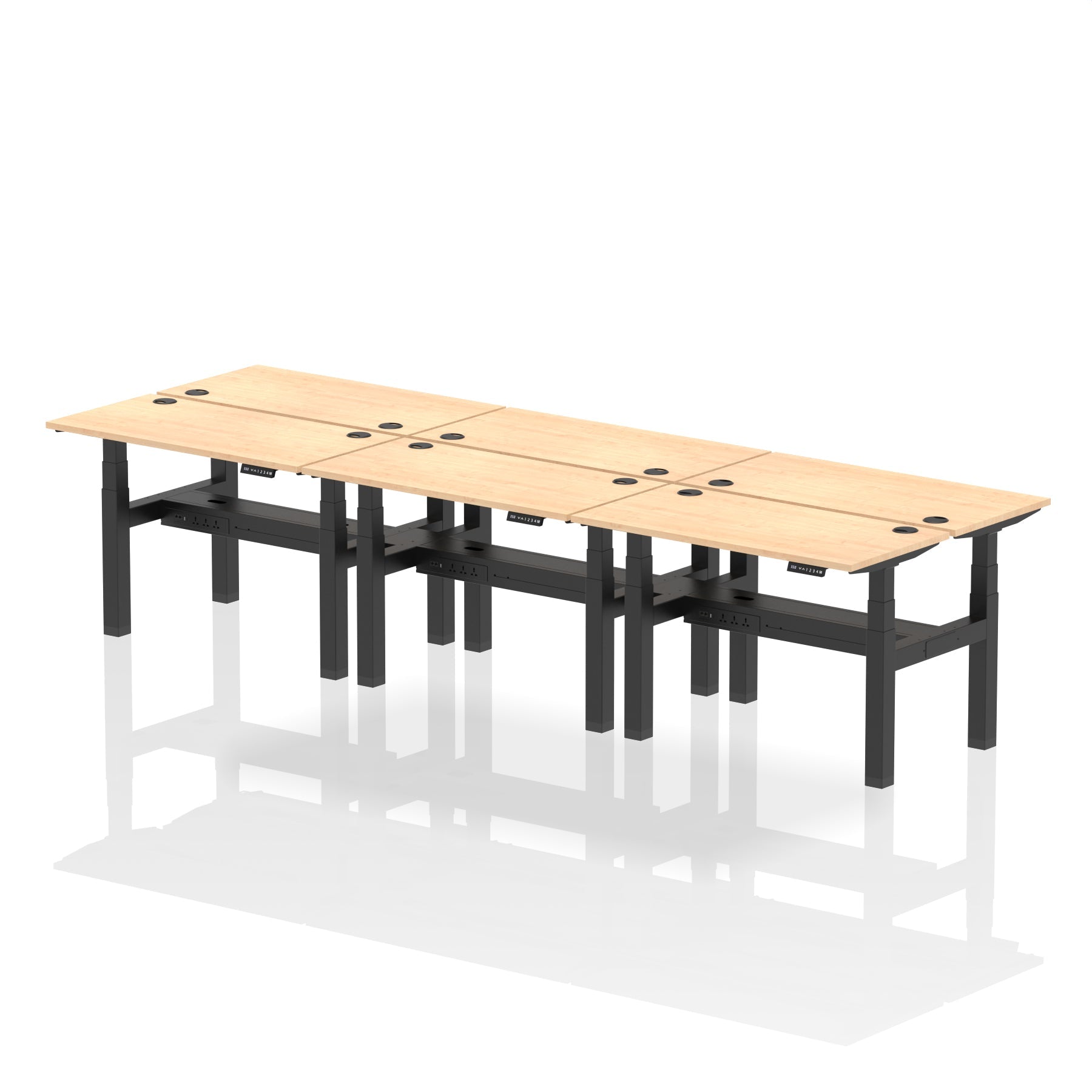 Air Back-to-Back Slimline Height Adjustable Bench Desk - 6 Person dynamic  Desk Top  Maple Width 120cm