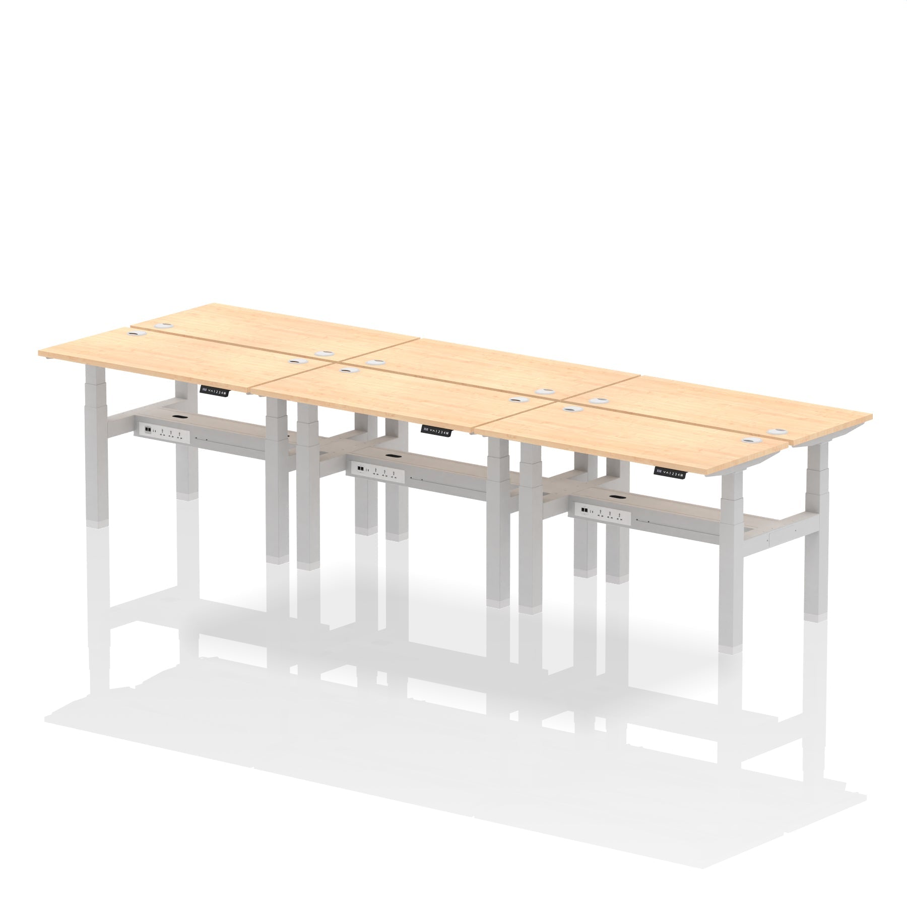 Air Back-to-Back Slimline Height Adjustable Bench Desk - 6 Person dynamic  Desk Top  Maple Width 120cm