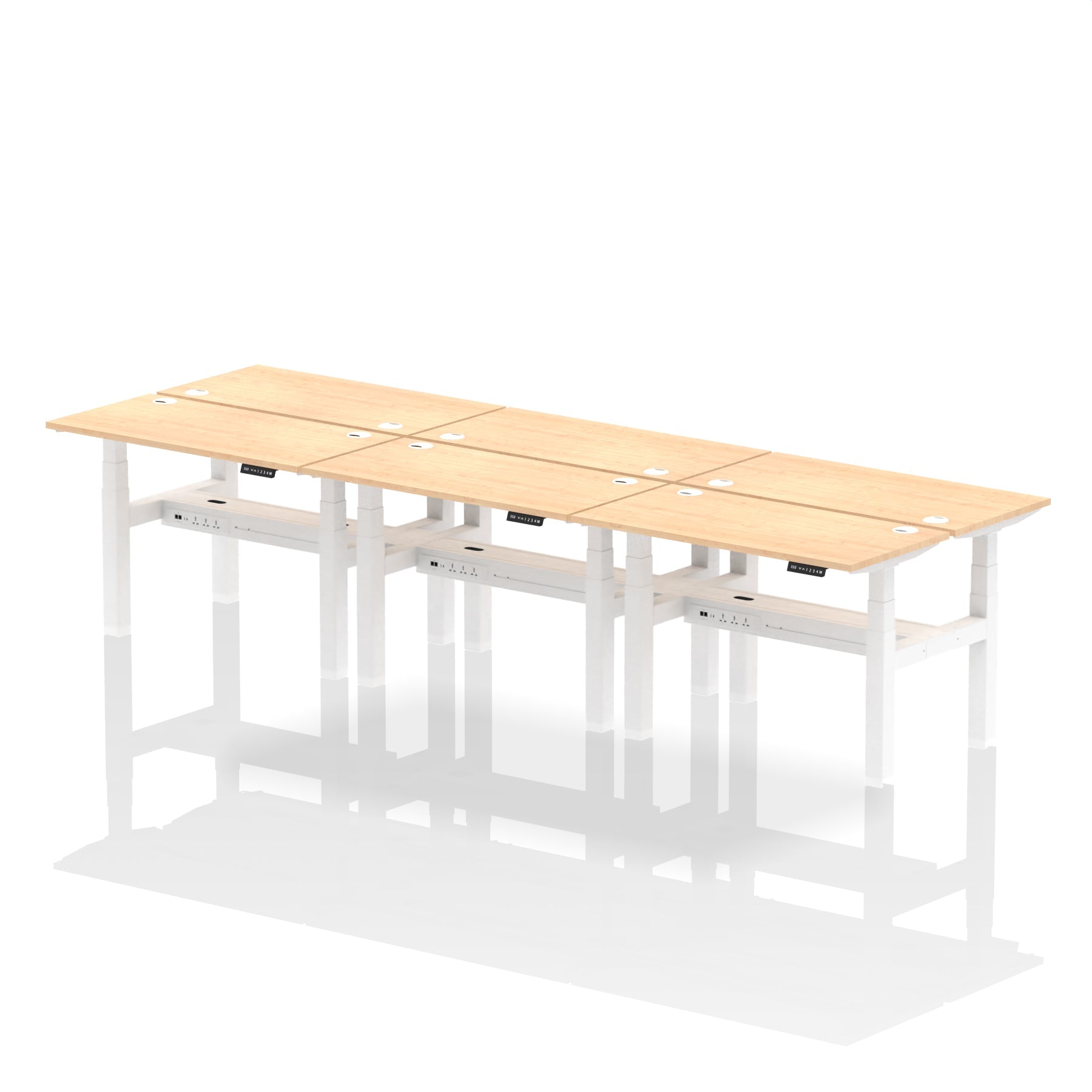 Air Back-to-Back Slimline Height Adjustable Bench Desk - 6 Person dynamic  Desk Top  Maple Width 120cm