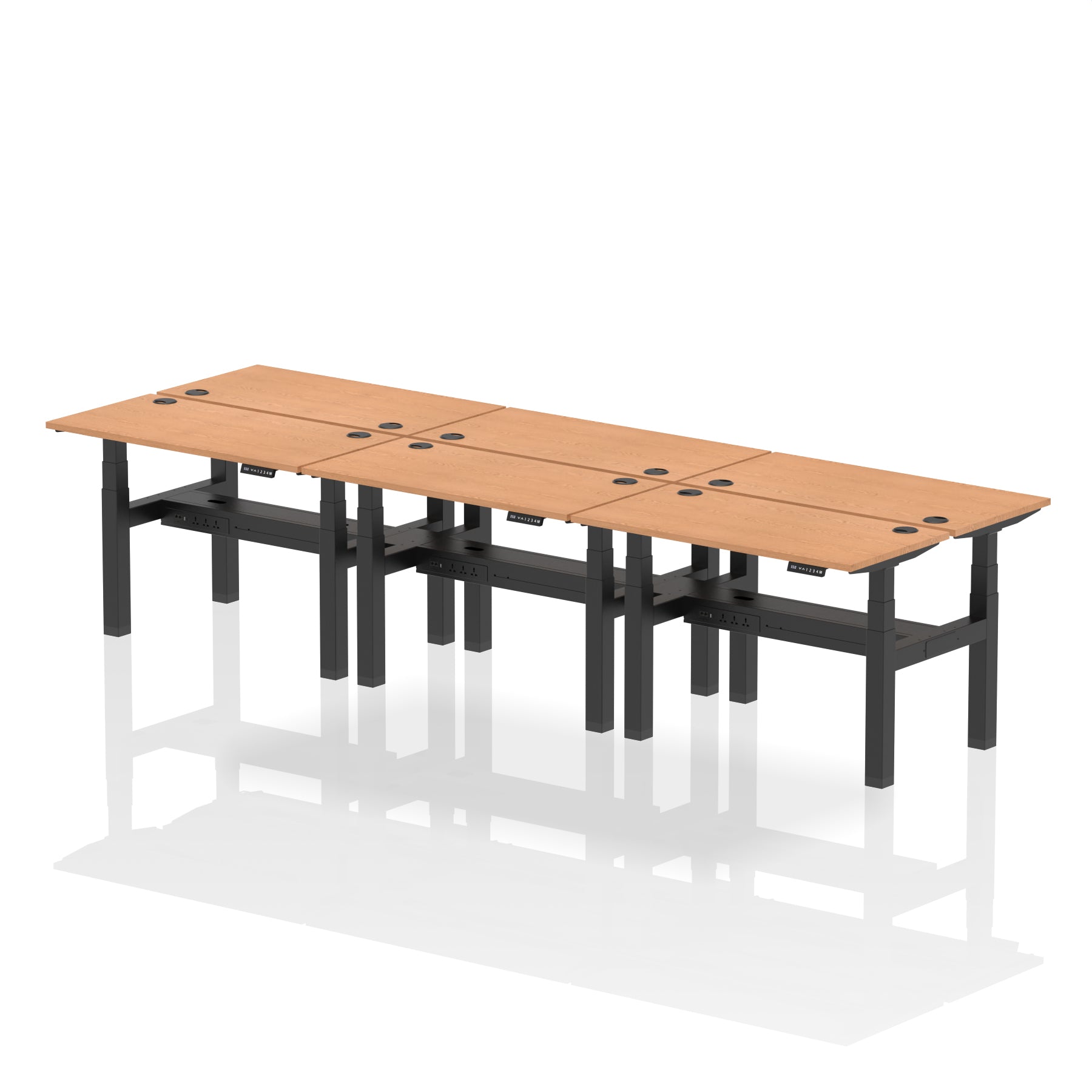 Air Back-to-Back Slimline Height Adjustable Bench Desk - 6 Person dynamic  Desk Top  Oak Width 120cm
